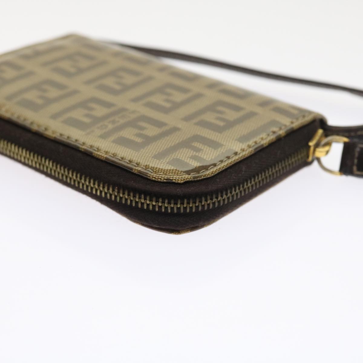 FENDI Zucchino Canvas Shoulder Wallet Enamel Brown 54463