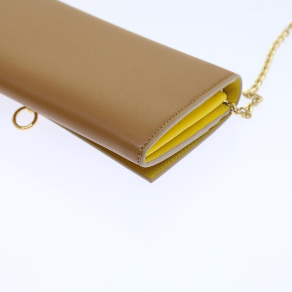 FENDI Chain Shoulder Long Wallet Leather Yellow Brown 54537