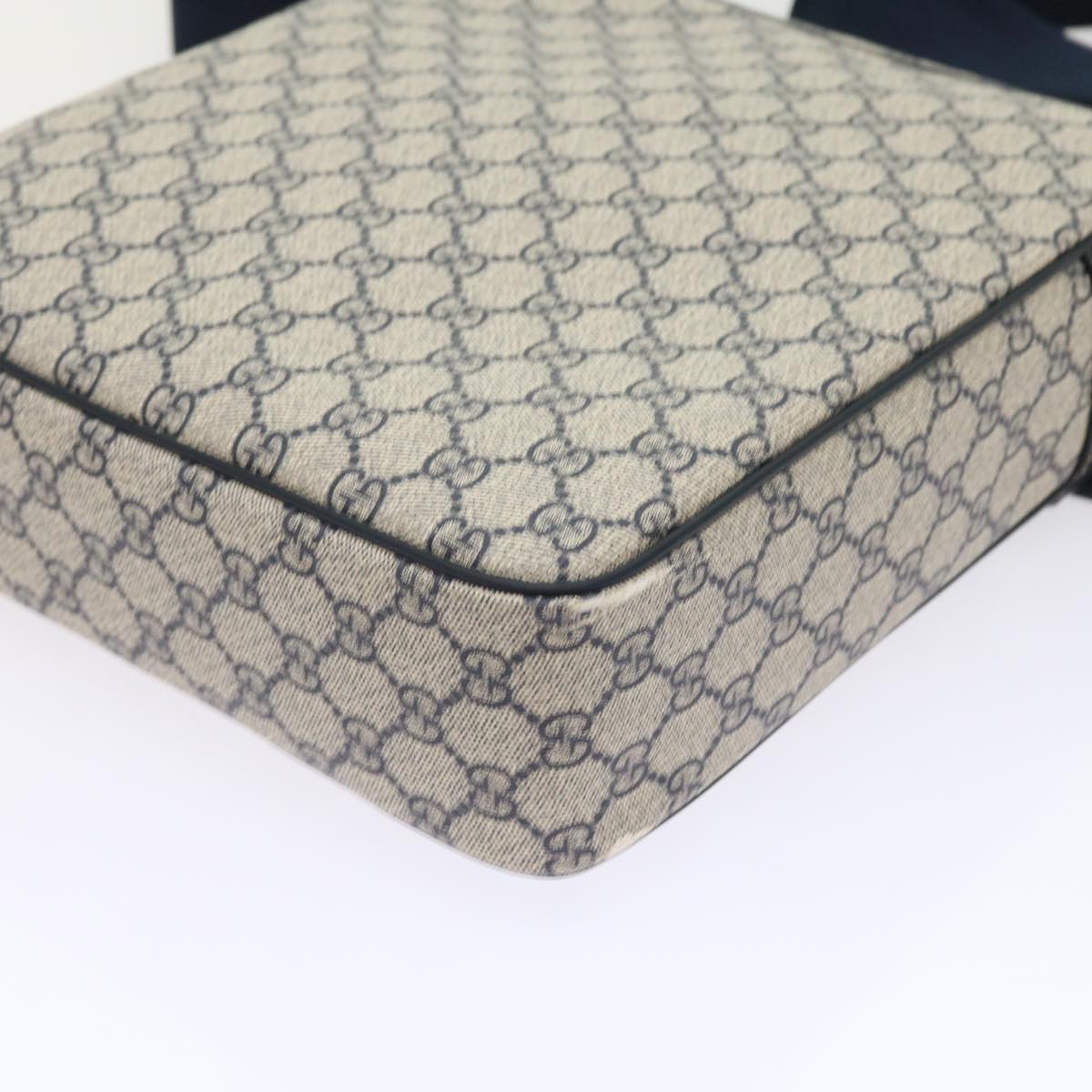 GUCCI GG Supreme Shoulder Bag PVC Leather Gray Navy 201448 54703