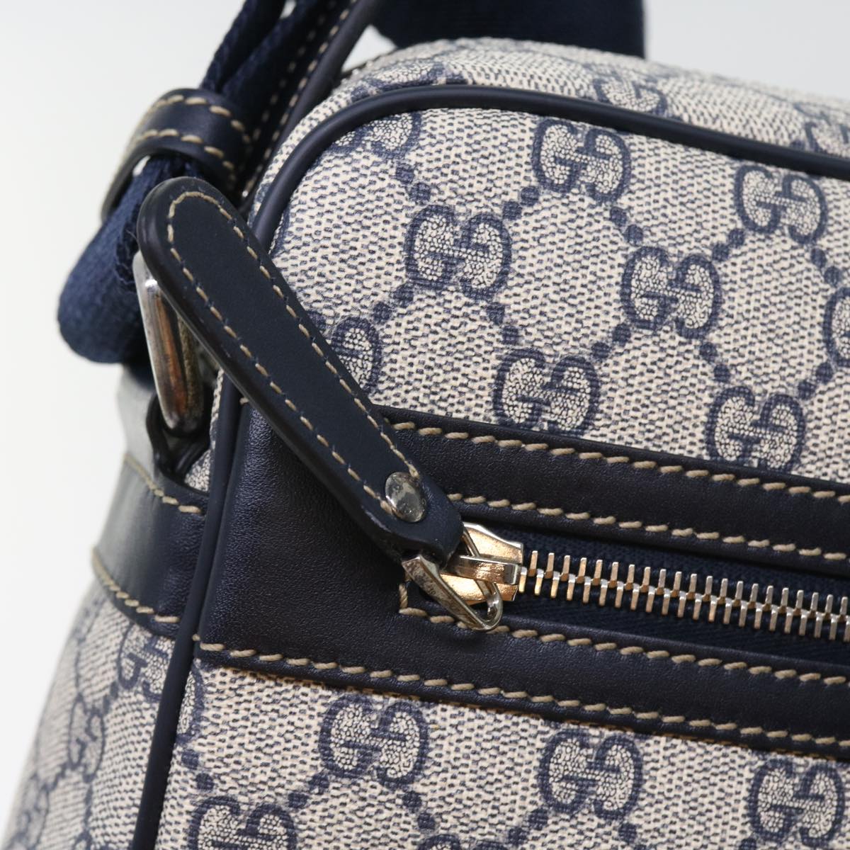 GUCCI GG Supreme Shoulder Bag PVC Leather Gray Navy 201448 54703