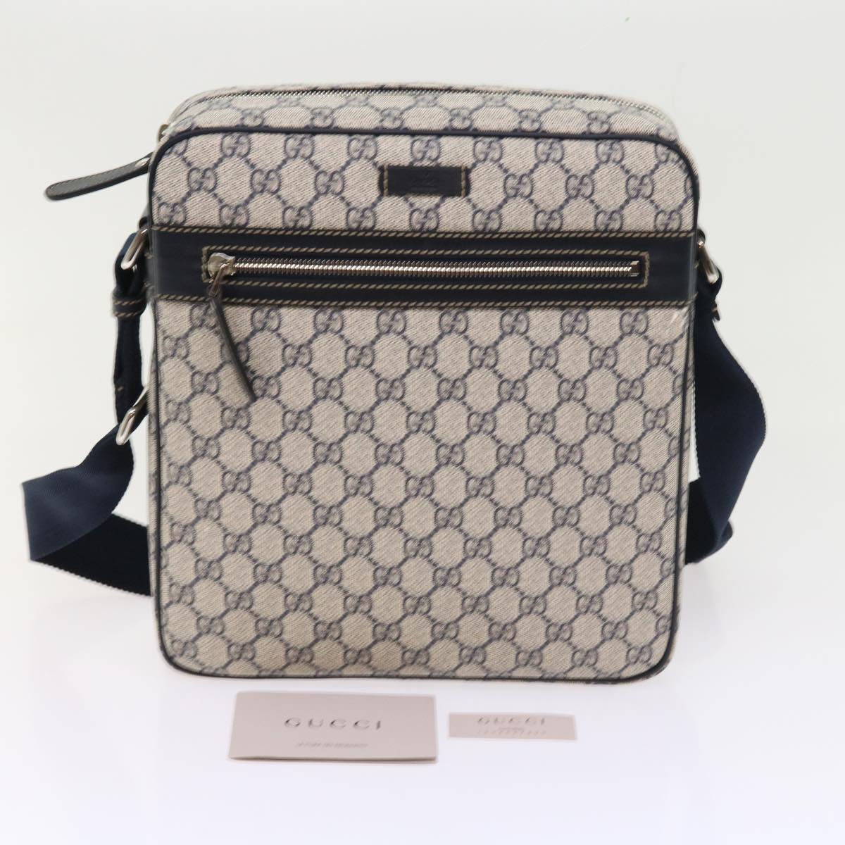 GUCCI GG Supreme Shoulder Bag PVC Leather Gray Navy 201448 54703