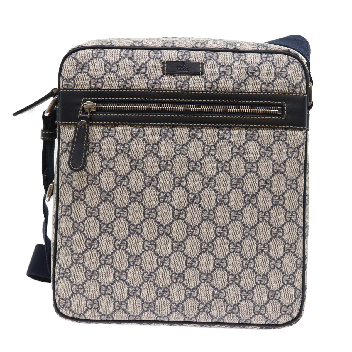 GUCCI GG Supreme Shoulder Bag PVC Leather Gray Navy 201448 54703