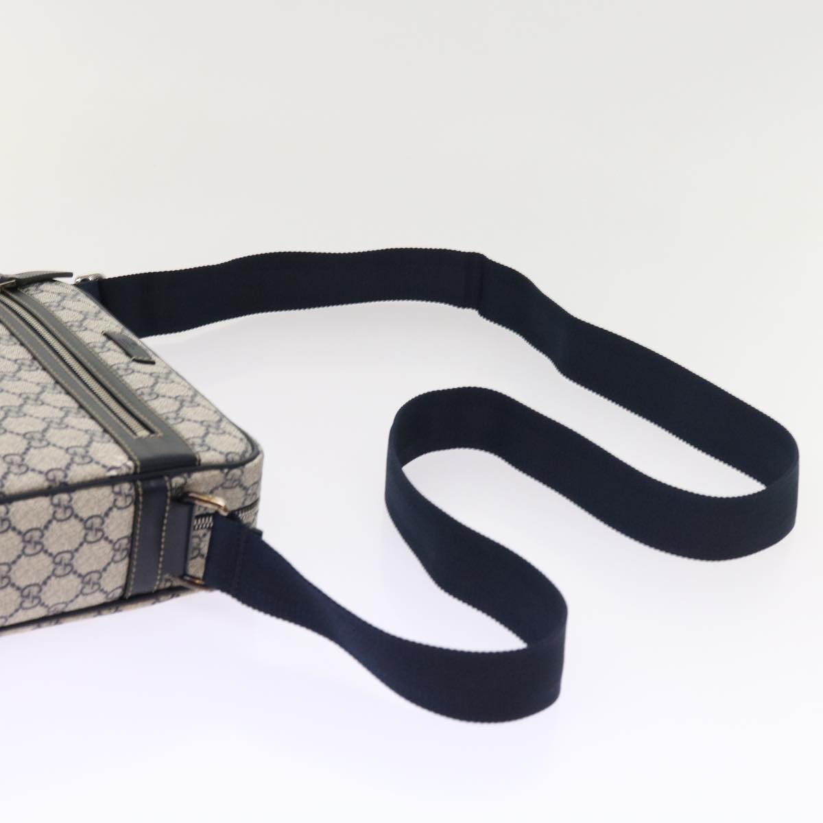 GUCCI GG Supreme Shoulder Bag PVC Leather Gray Navy 201448 54703