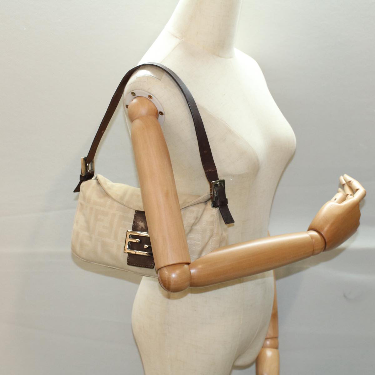 FENDI Zucca Canvas Mamma bucket Shoulder Bag Beige 54706