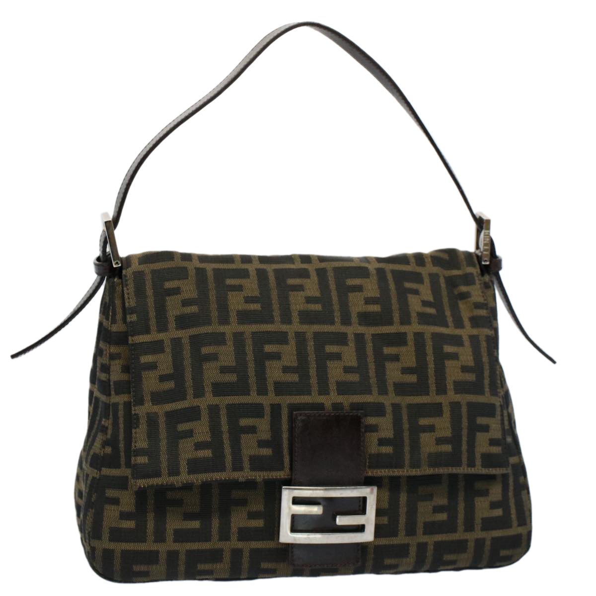 FENDI Zucca Canvas Mamma Baguette Shoulder Bag Black Brown 54707