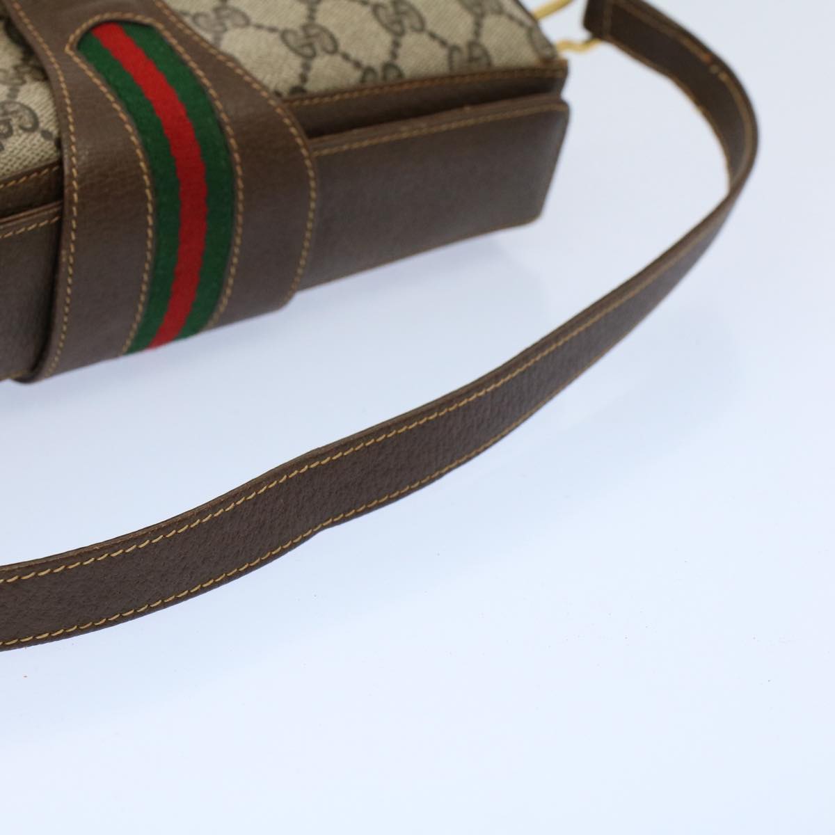GUCCI GG Canvas Web Sherry Line Shoulder Bag Beige Red 116 02 076 54737