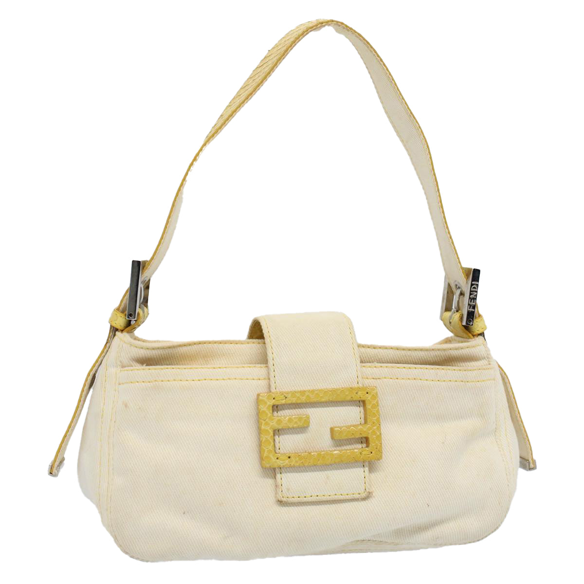 FENDI Mamma Baguette Shoulder Bag Canvas Beige Yellow 54739