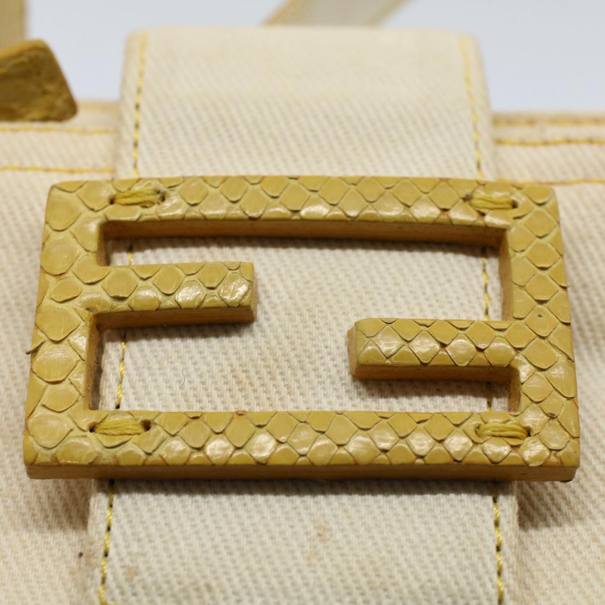 FENDI Mamma Baguette Shoulder Bag Canvas Beige Yellow 54739