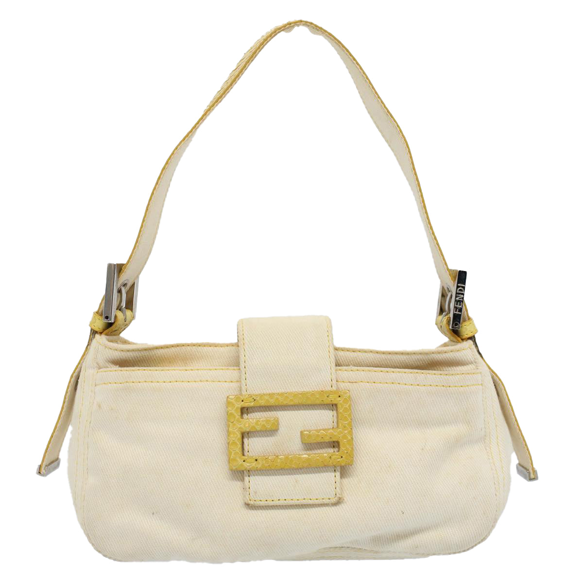 FENDI Mamma Baguette Shoulder Bag Canvas Beige Yellow 54739