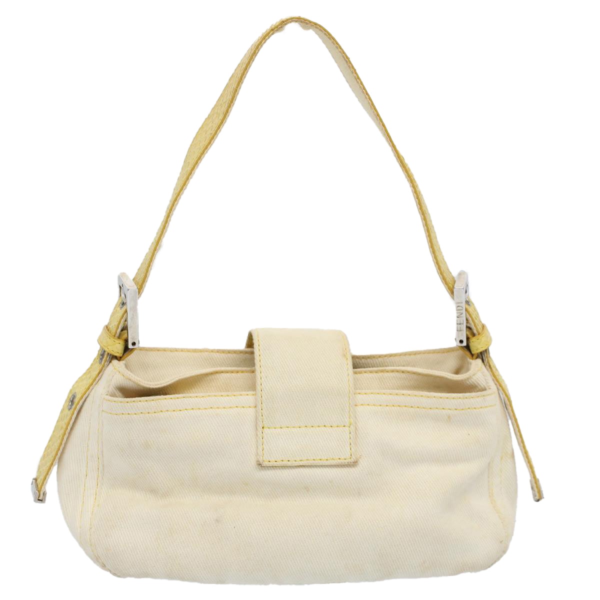 FENDI Mamma Baguette Shoulder Bag Canvas Beige Yellow 54739