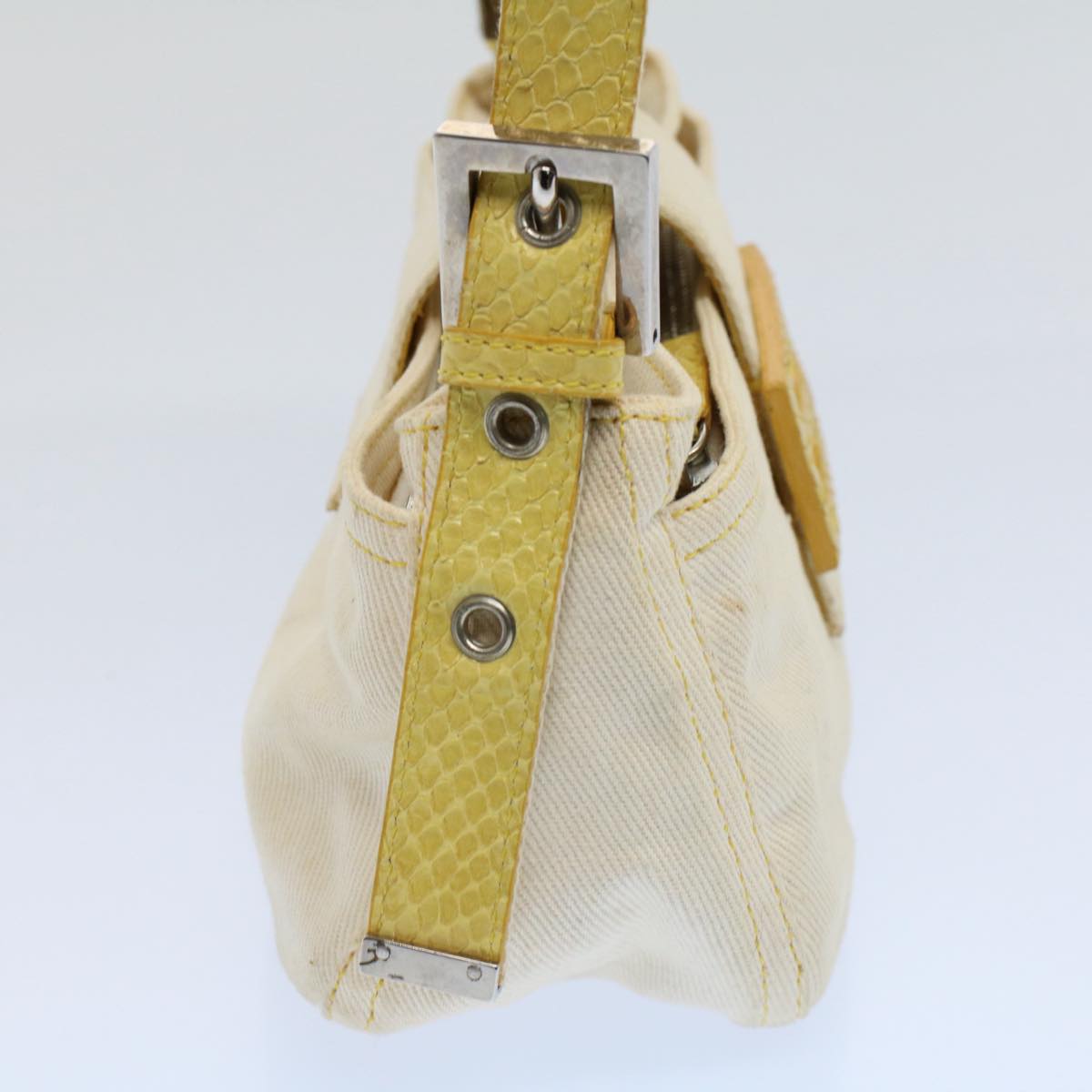 FENDI Mamma Baguette Shoulder Bag Canvas Beige Yellow 54739