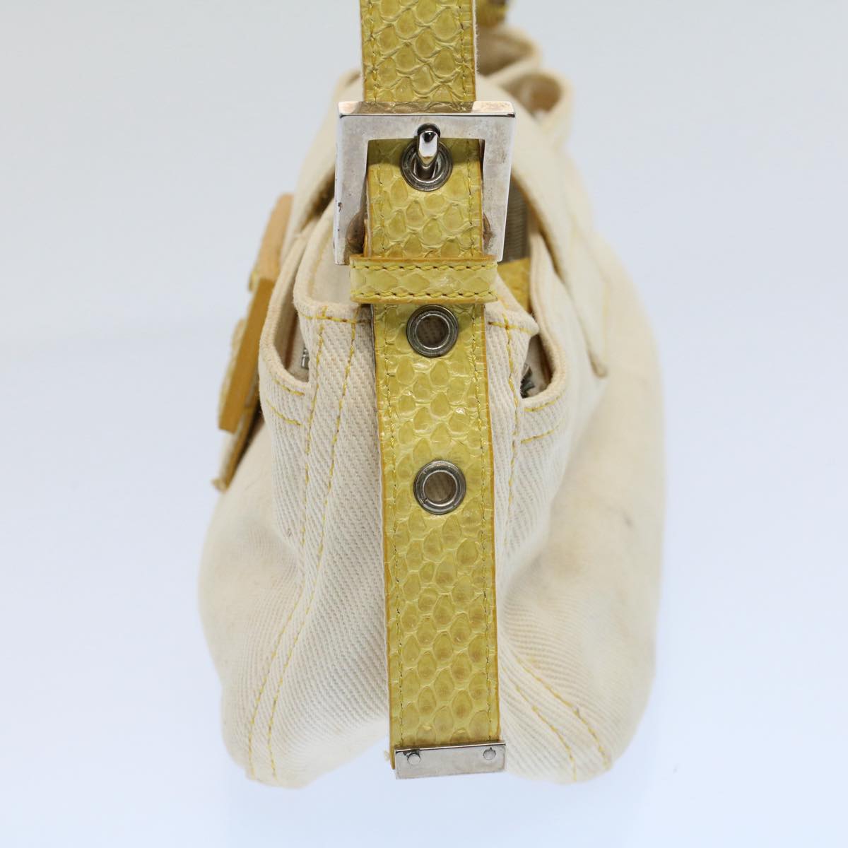 FENDI Mamma Baguette Shoulder Bag Canvas Beige Yellow 54739