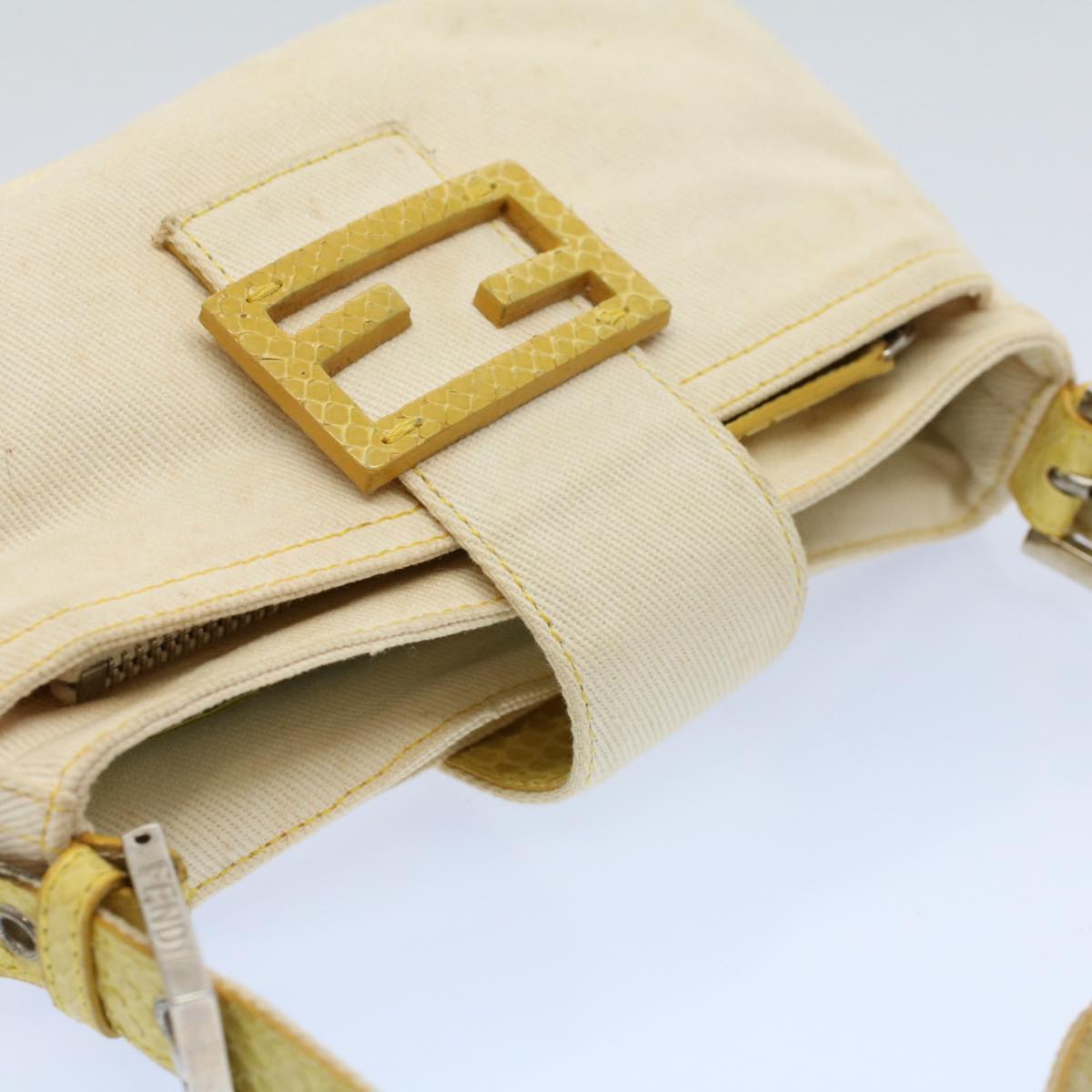 FENDI Mamma Baguette Shoulder Bag Canvas Beige Yellow 54739