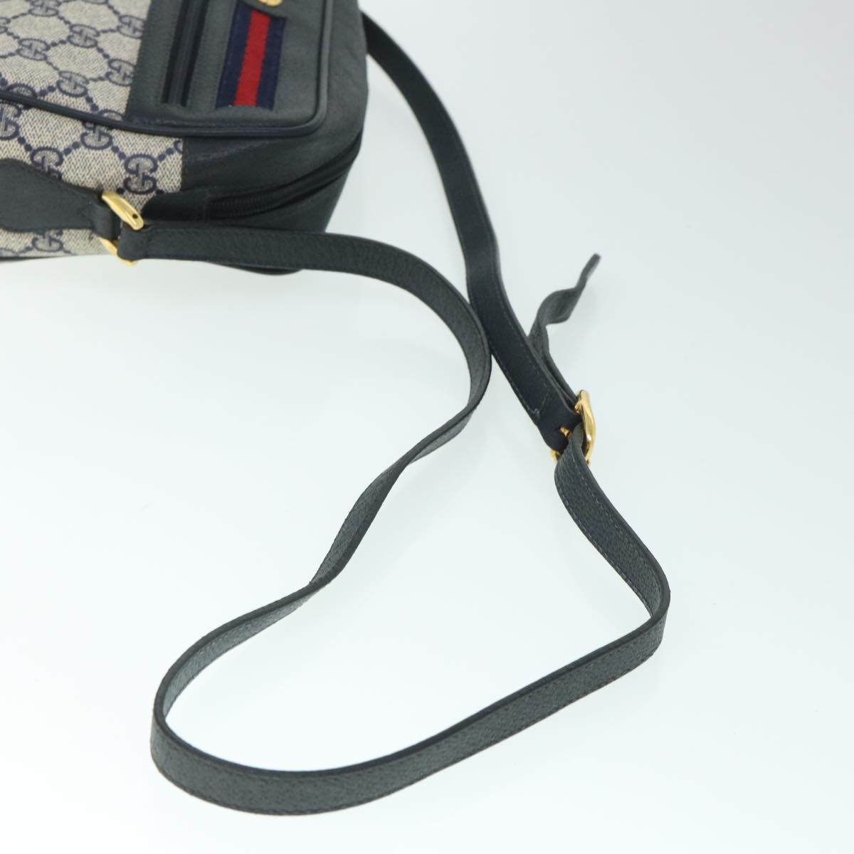 GUCCI GG Canvas Sherry Line Shoulder Bag Gray Red Navy 119.02.087 54792