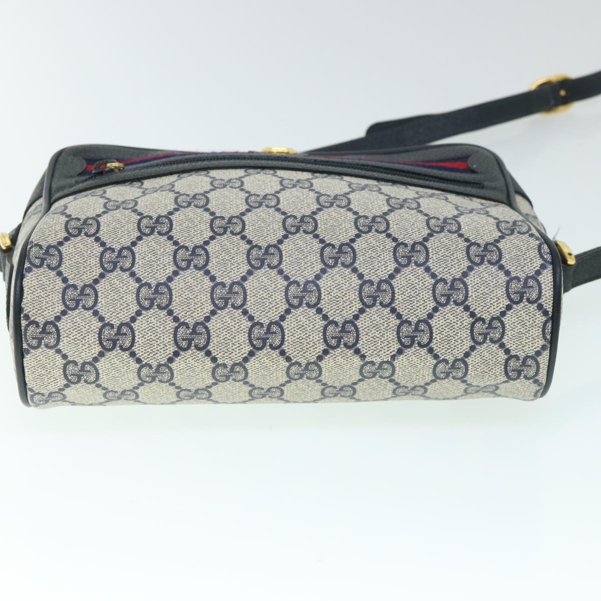 GUCCI GG Canvas Sherry Line Shoulder Bag Gray Red Navy 119.02.087 54792