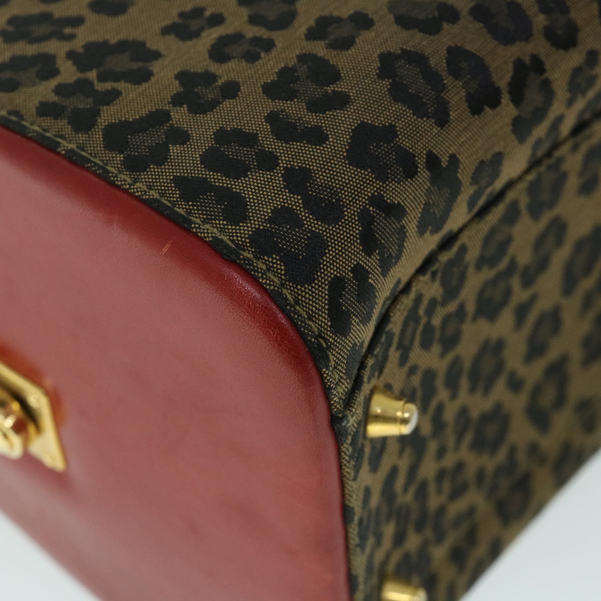 FENDI Leopard Boston Bag Canvas Brown 54817