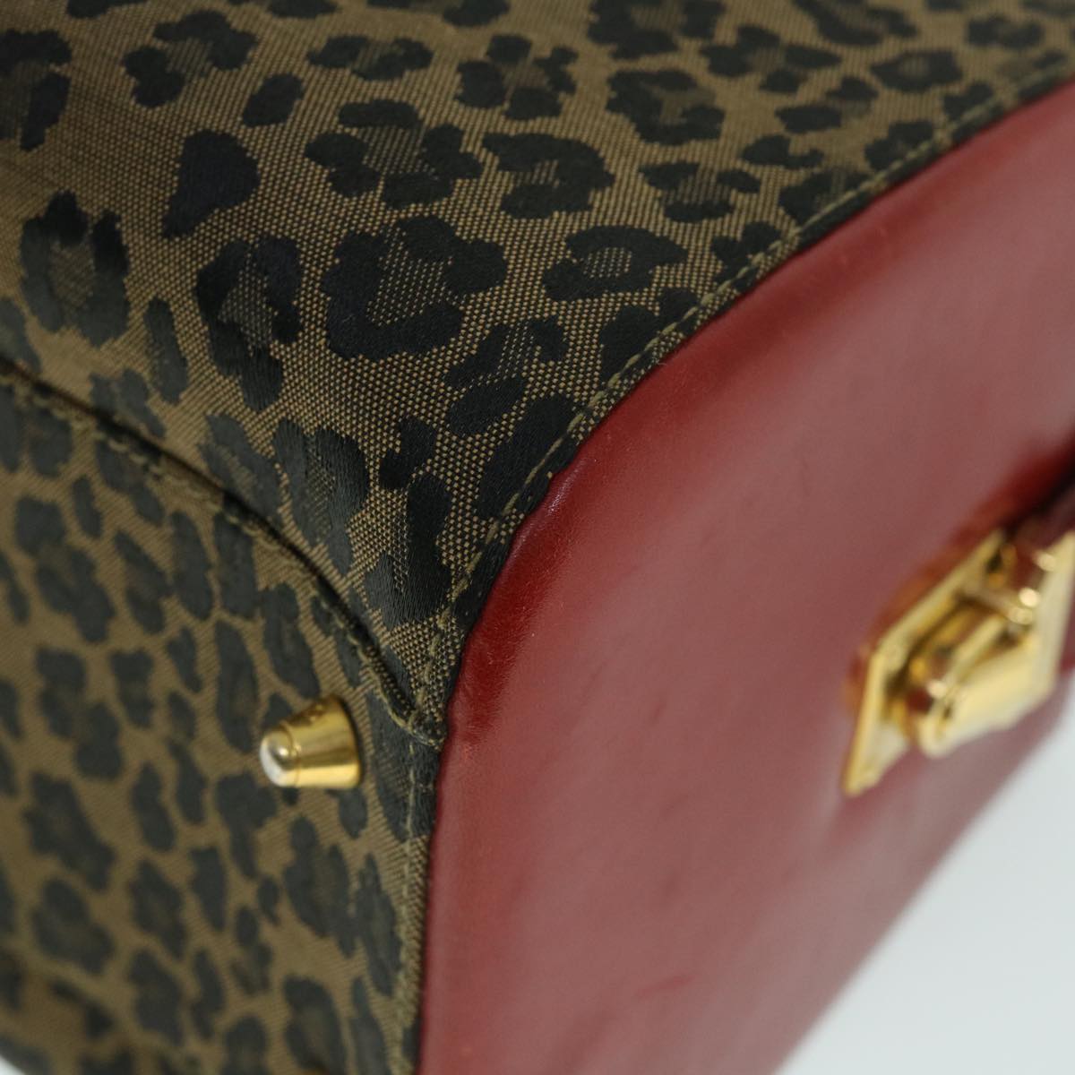 FENDI Leopard Boston Bag Canvas Brown 54817