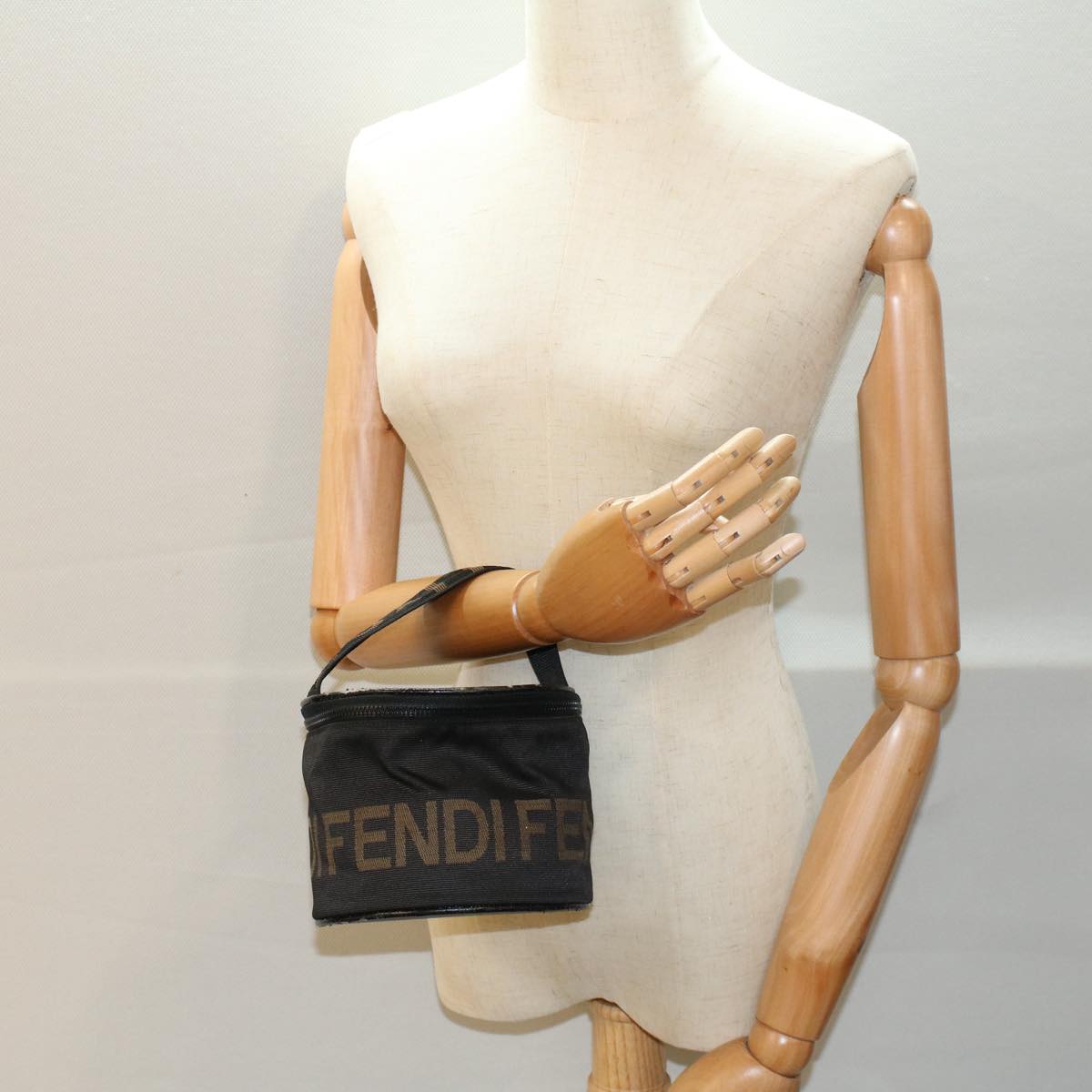 FENDI Vanity Cosmetic Pouch Canvas Black 54858
