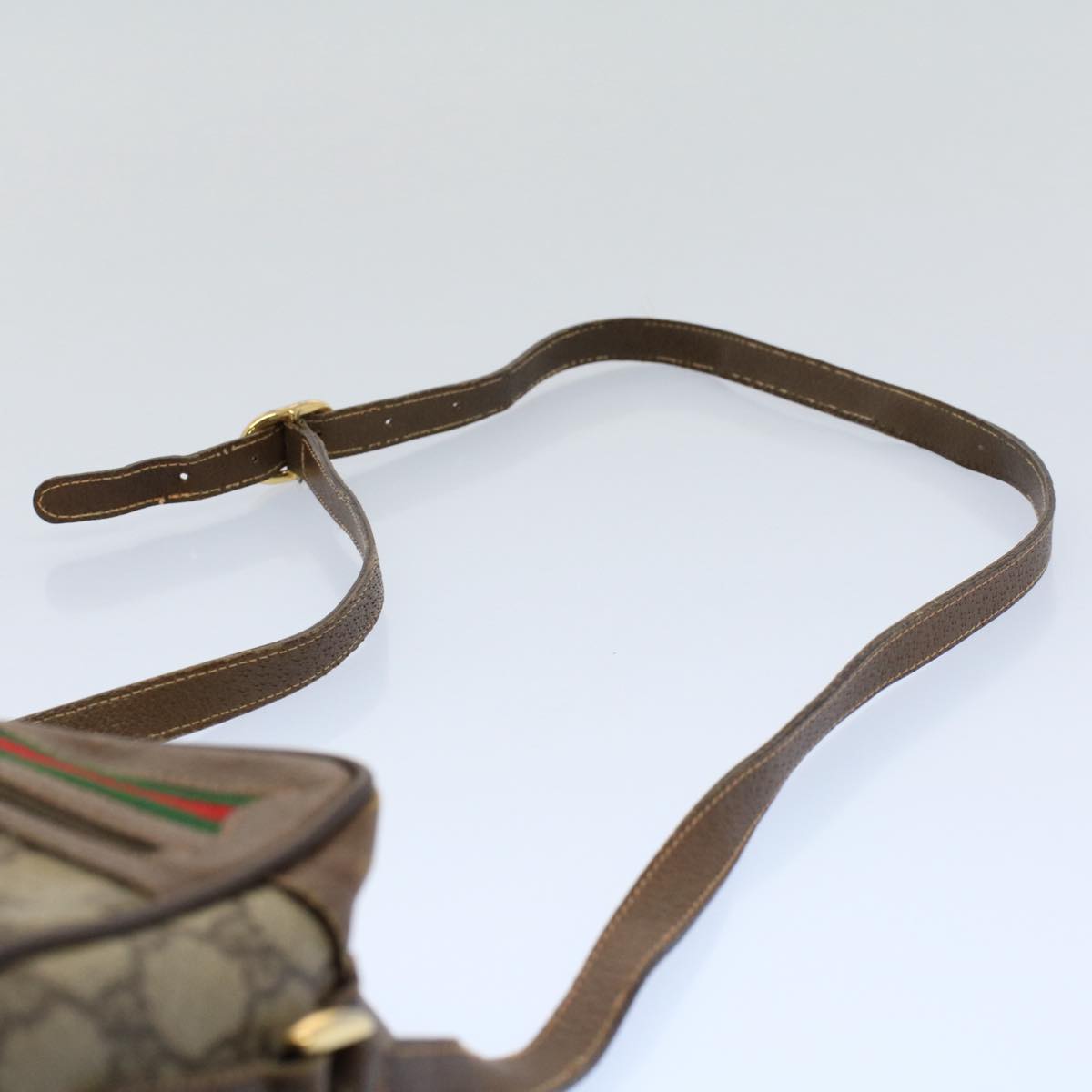 GUCCI GG Canvas Web Sherry Line Shoulder Bag PVC Leather Beige Green 54875