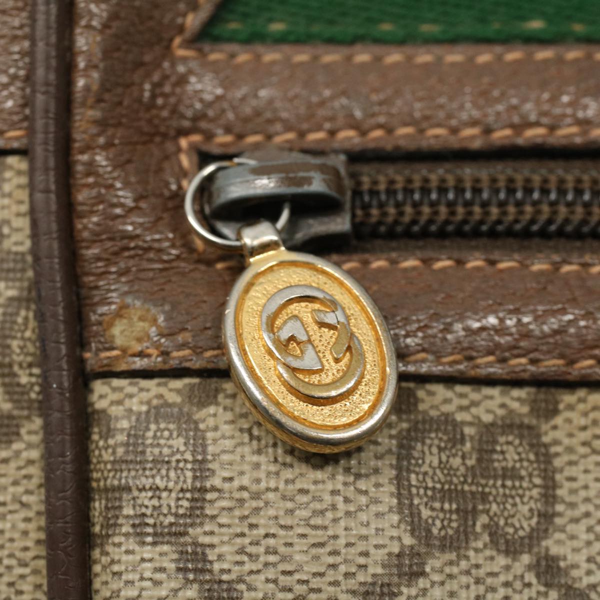 GUCCI GG Canvas Web Sherry Line Shoulder Bag PVC Leather Beige Green 54875
