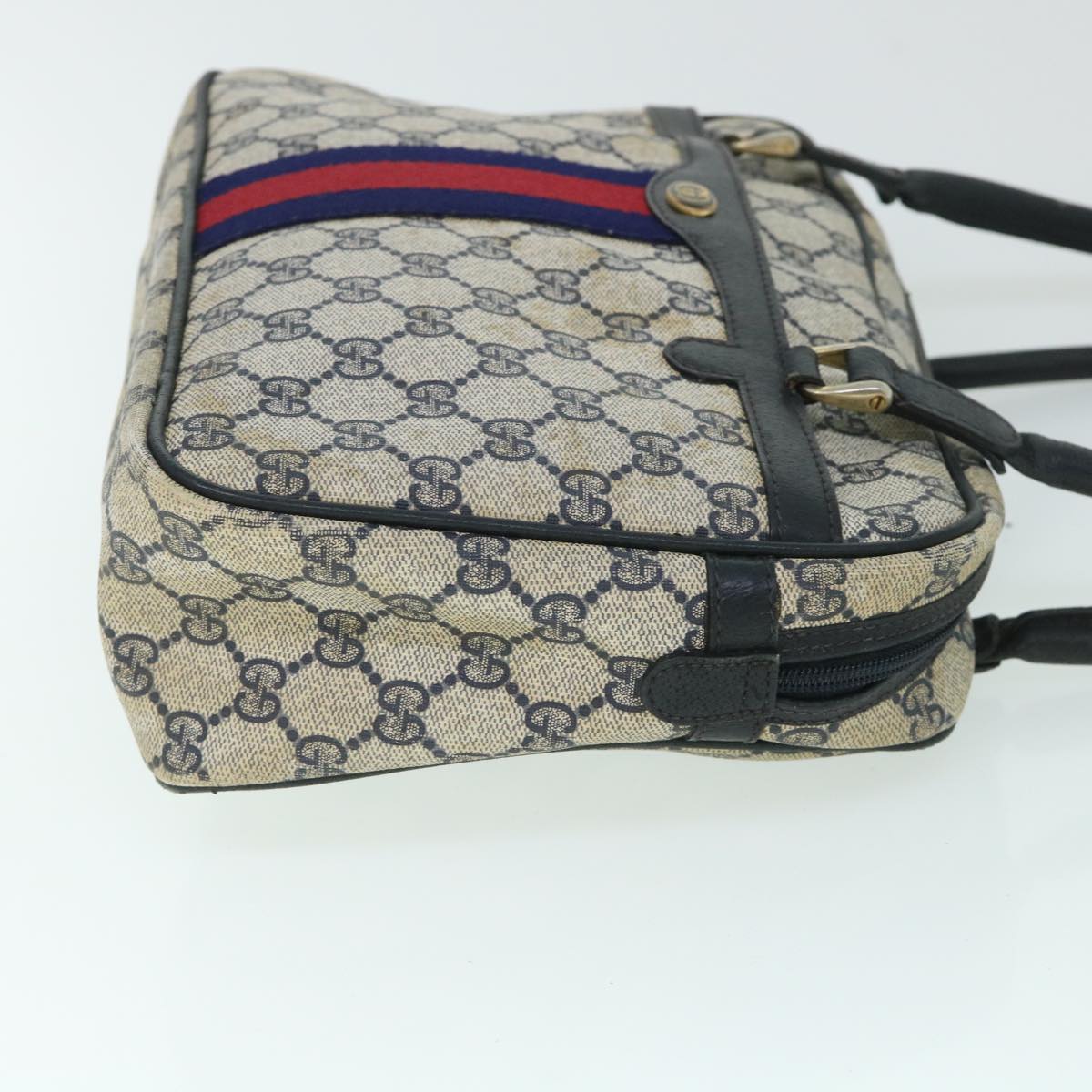 GUCCI GG Canvas Sherry Line Hand Bag PVC Leather Navy Red 54884