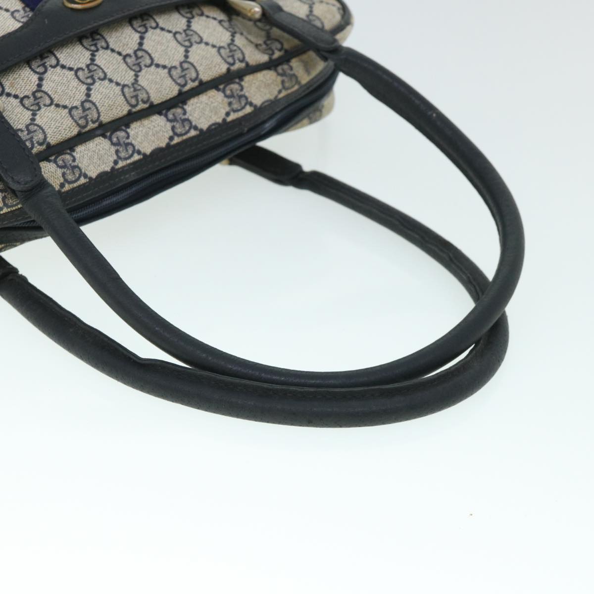GUCCI GG Canvas Sherry Line Hand Bag PVC Leather Navy Red 54884