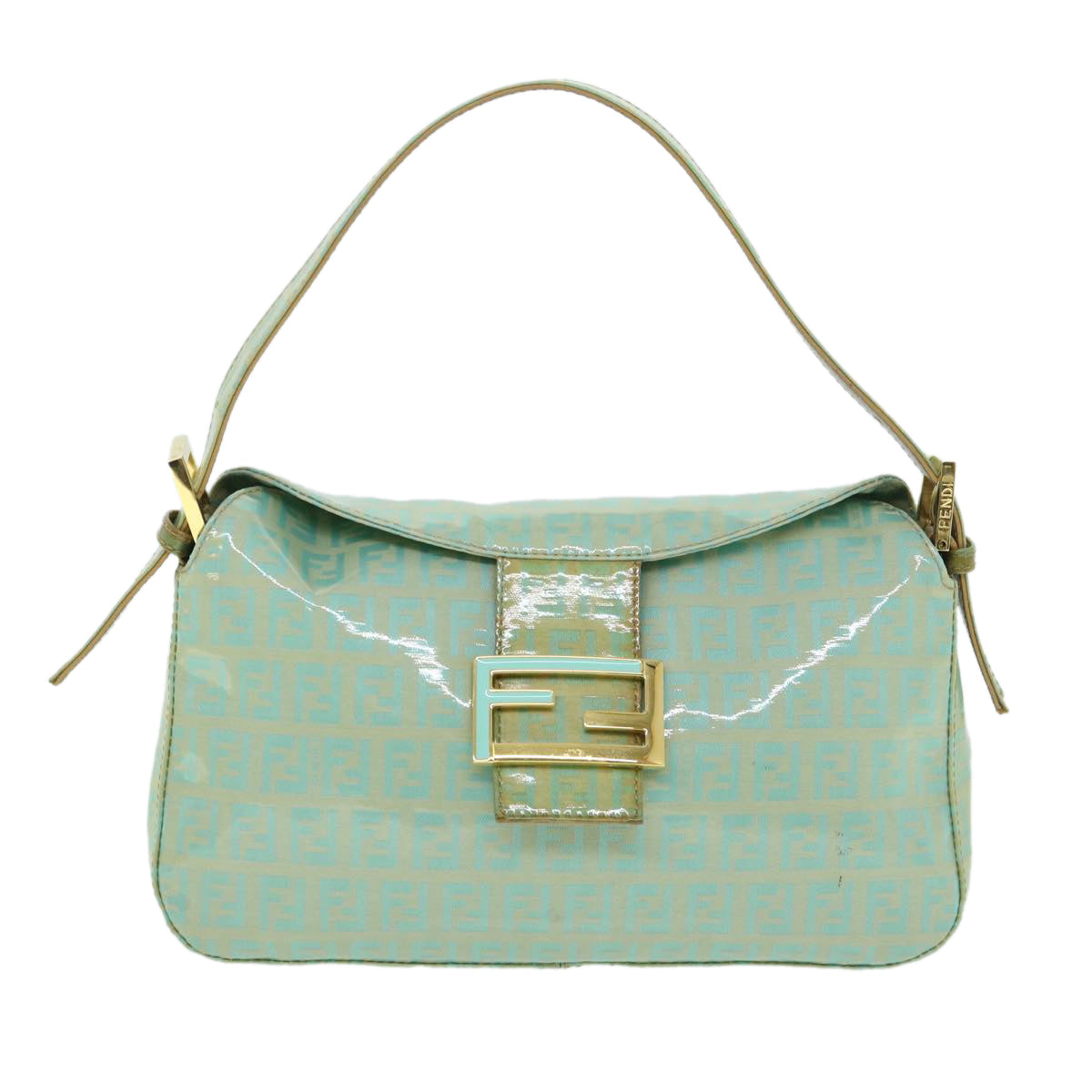FENDI Zucchino Canvas Mamma Baguette Shoulder Bag Coated Canvas Blue 54889