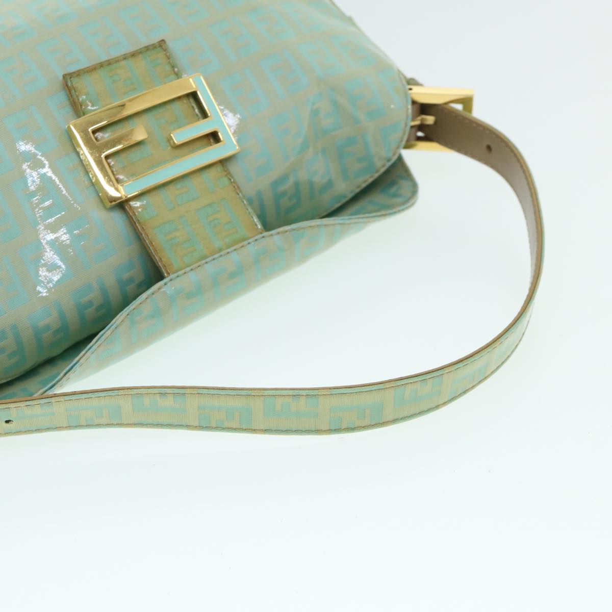FENDI Zucchino Canvas Mamma Baguette Shoulder Bag Coated Canvas Blue 54889