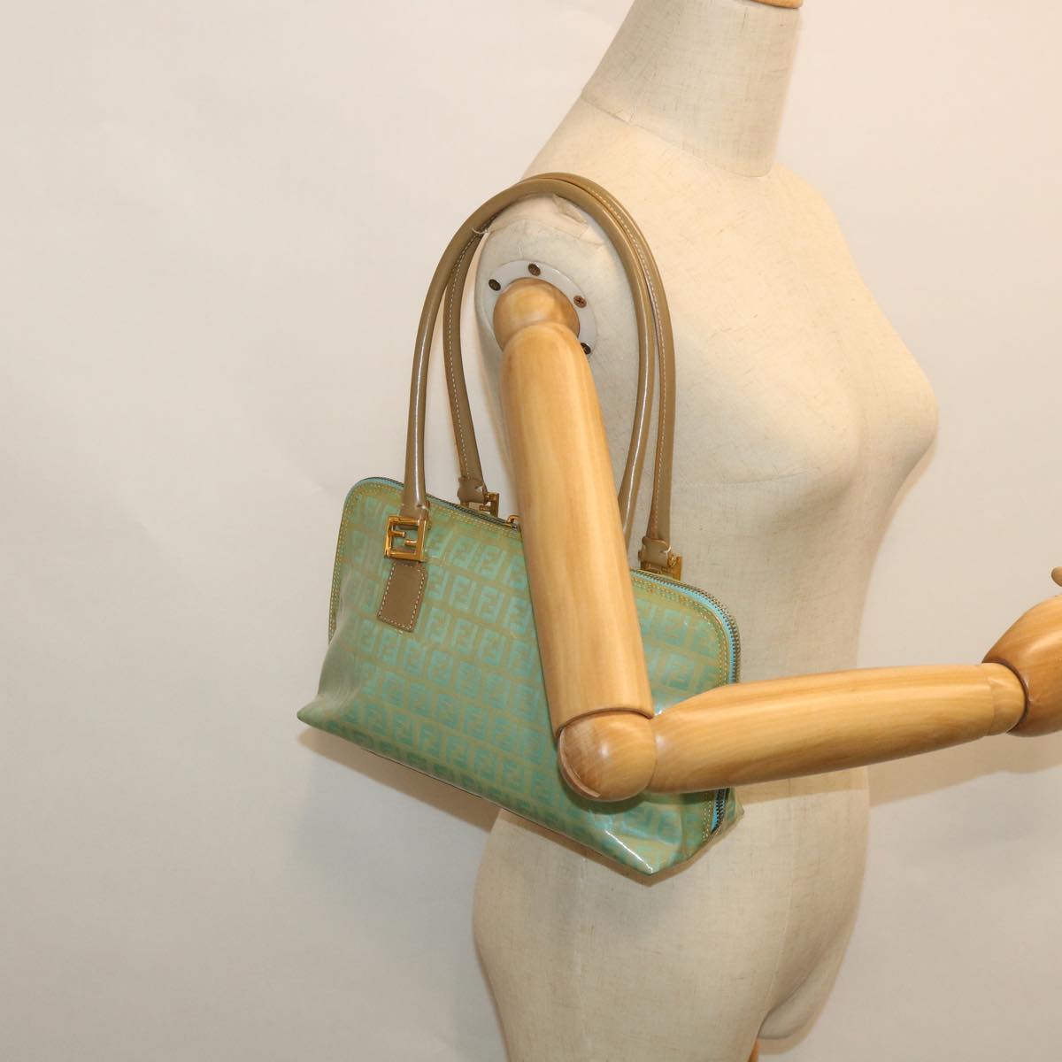 FENDI Zucchino Canvas Shoulder Bag Coated Canvas Blue 54908