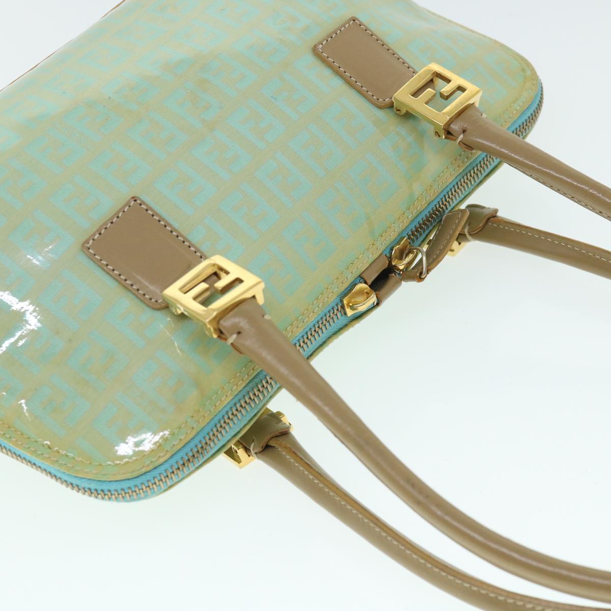 FENDI Zucchino Canvas Shoulder Bag Coated Canvas Blue 54908