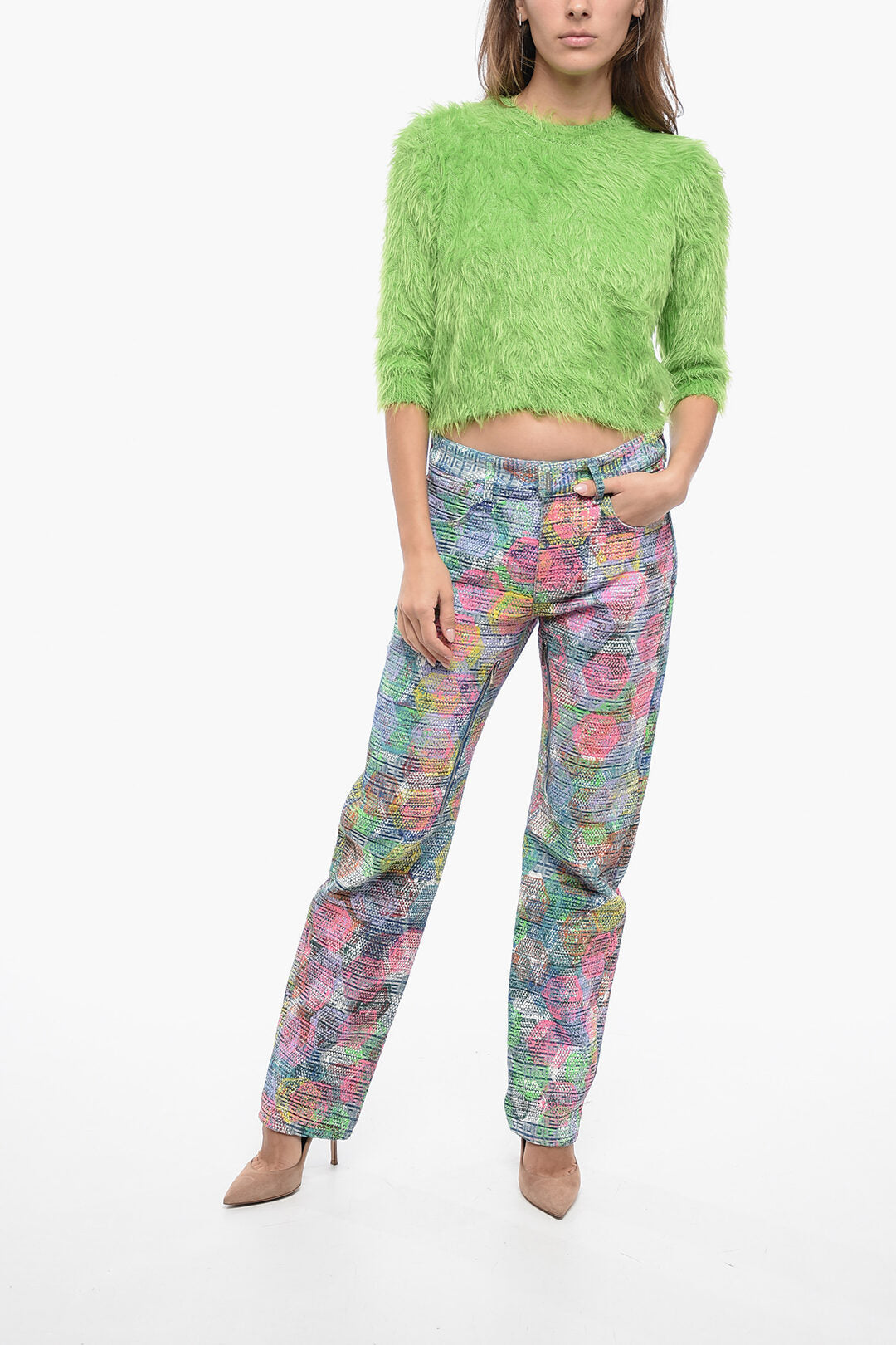 Gucci Crew Neck Eyelash Sweater with 3/4 Sleeves
