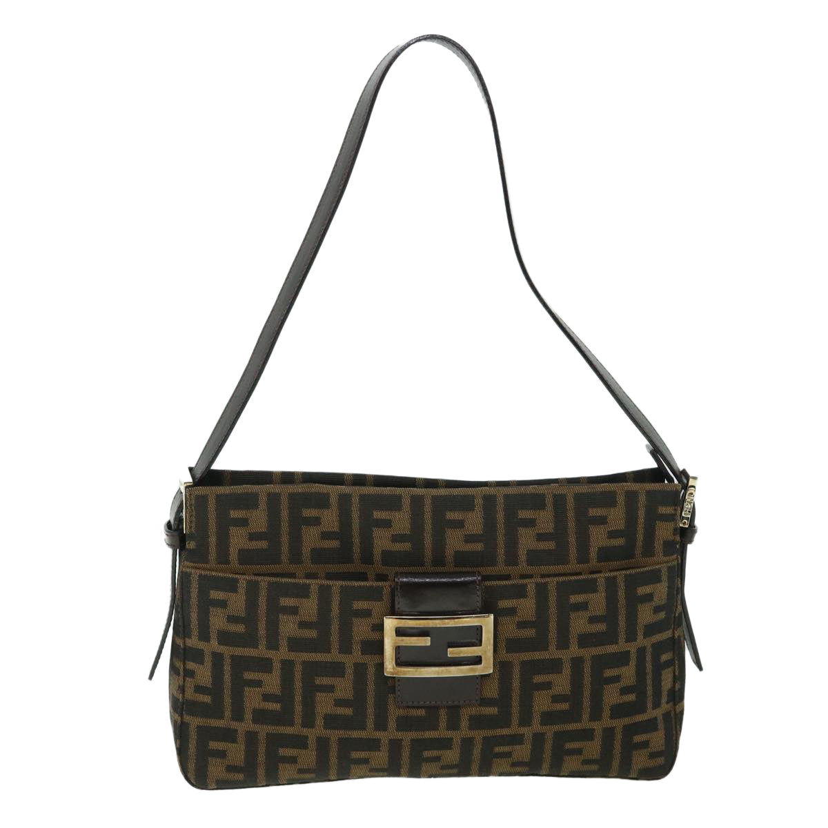 FENDI Zucca Canvas Mamma Baguette Shoulder Bag Black Brown 54960