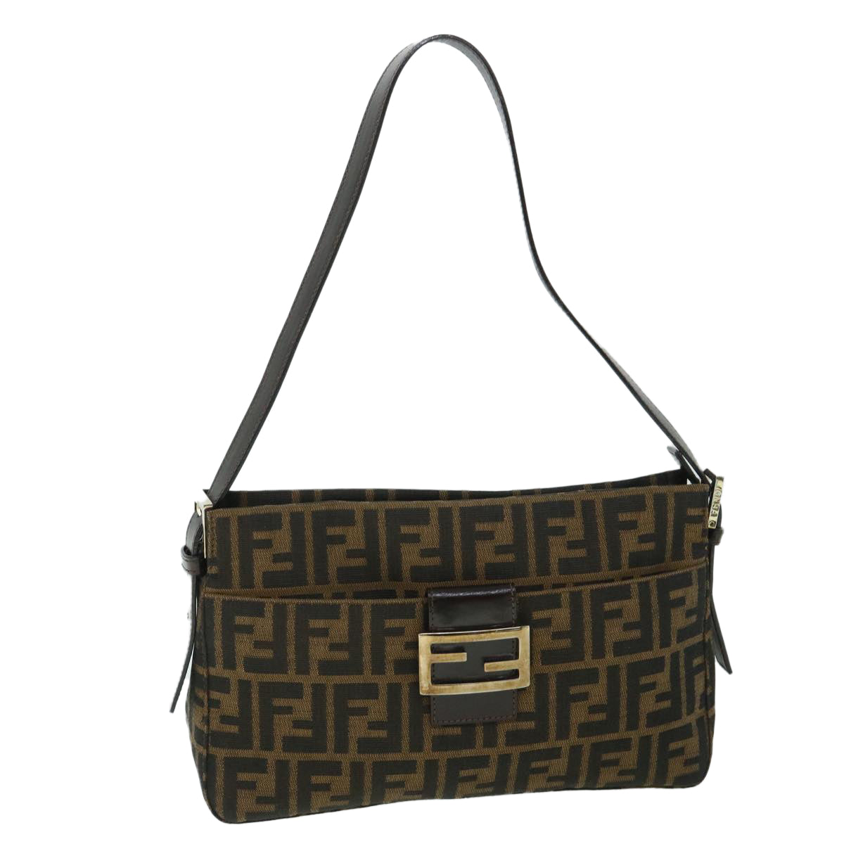 FENDI Zucca Canvas Mamma Baguette Shoulder Bag Black Brown 54960