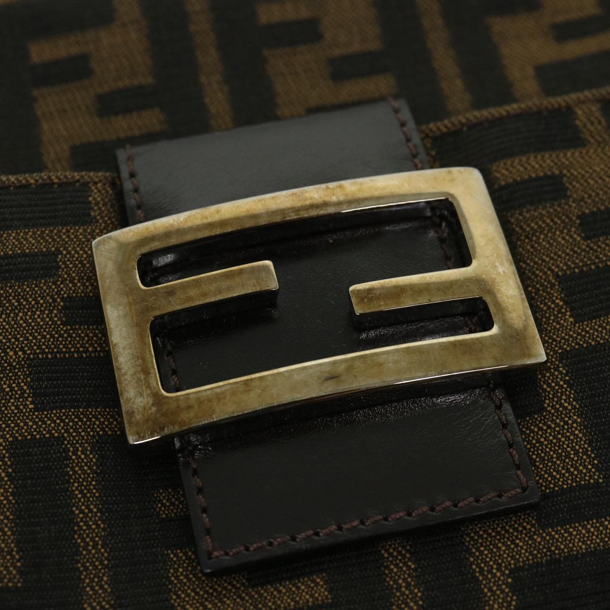 FENDI Zucca Canvas Mamma Baguette Shoulder Bag Black Brown 54960