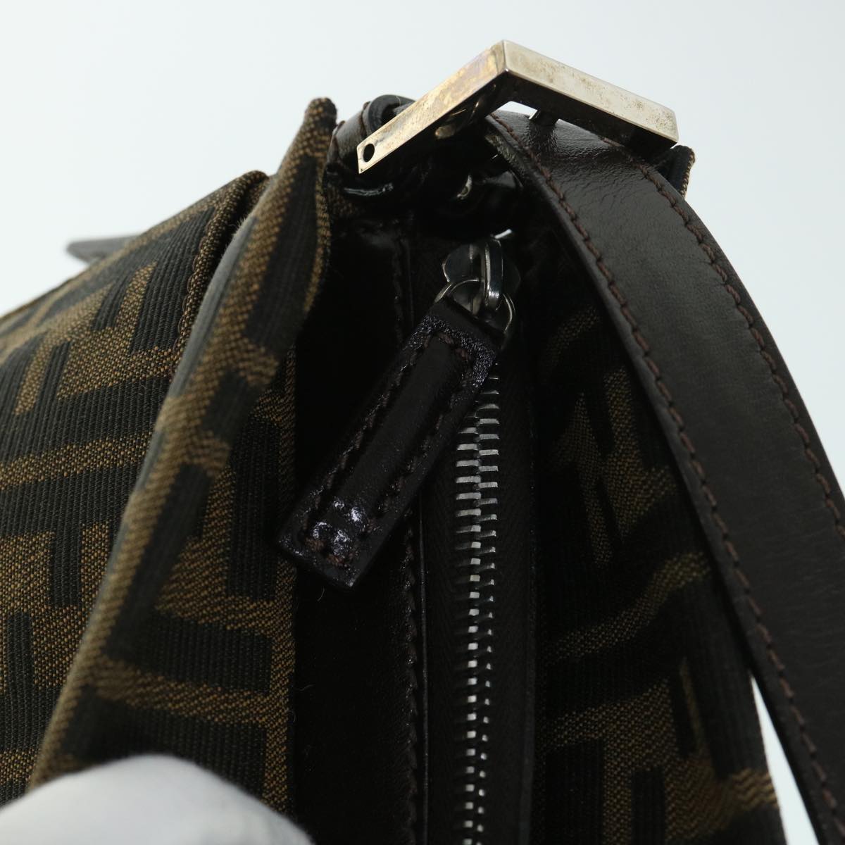 FENDI Zucca Canvas Mamma Baguette Shoulder Bag Black Brown 54960