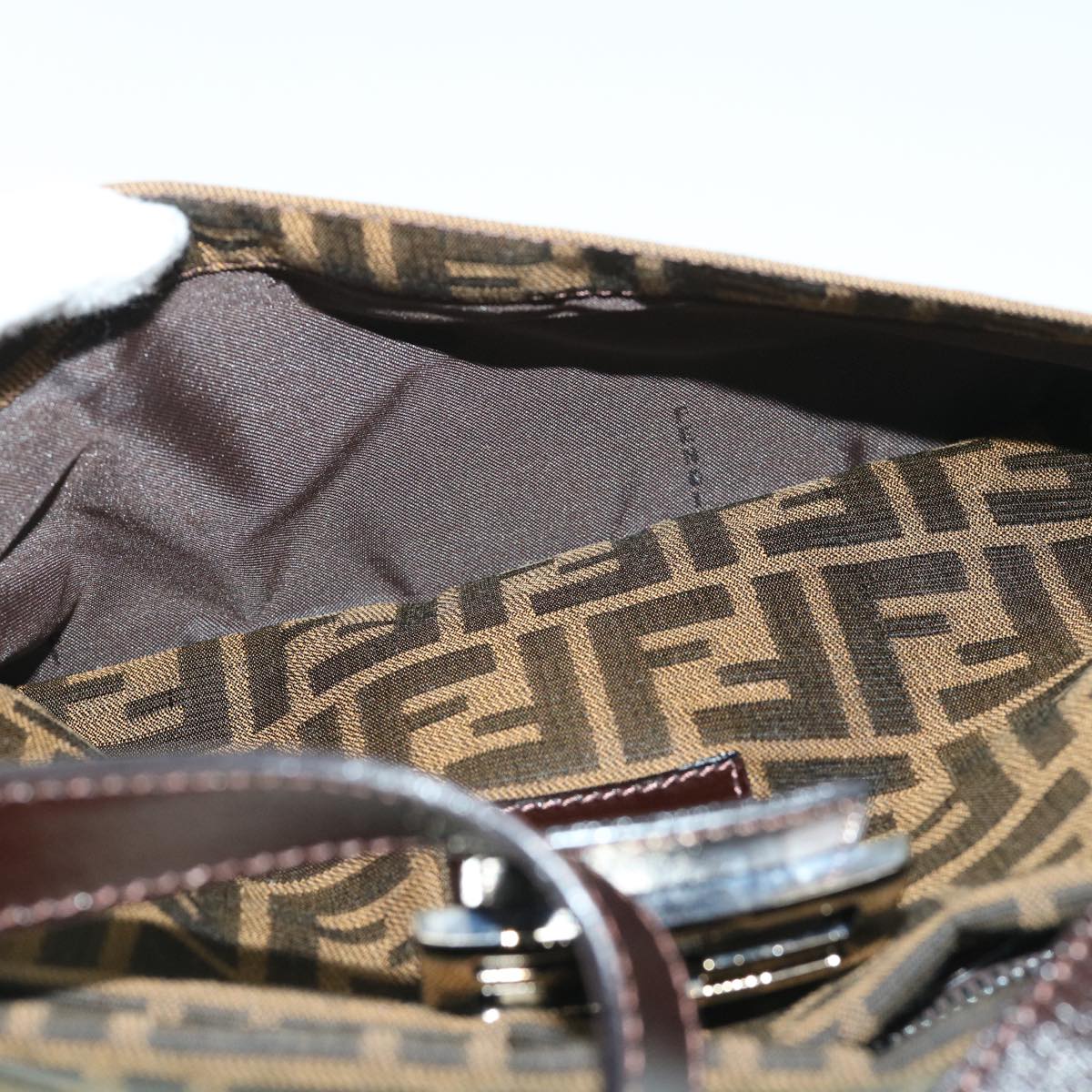 FENDI Zucca Canvas Mamma Baguette Shoulder Bag Black Brown 54960