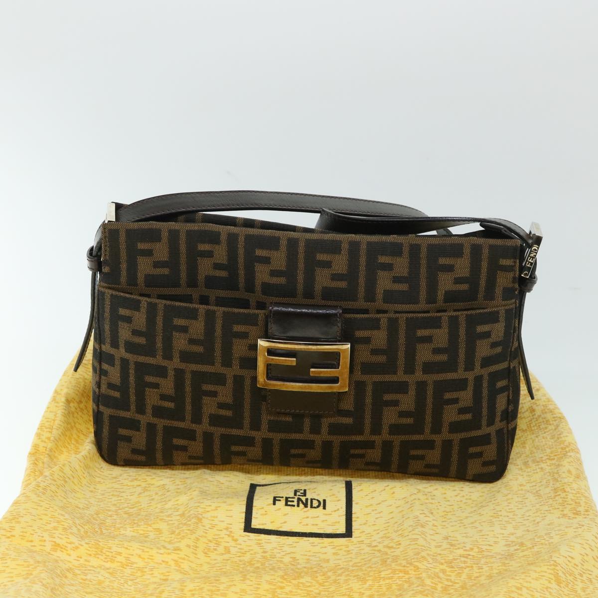 FENDI Zucca Canvas Mamma Baguette Shoulder Bag Black Brown 54960
