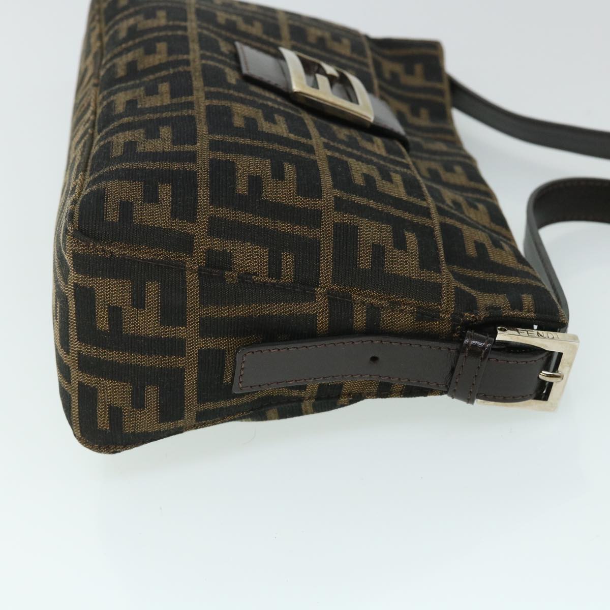 FENDI Zucca Canvas Mamma Baguette Shoulder Bag Black Brown 54960