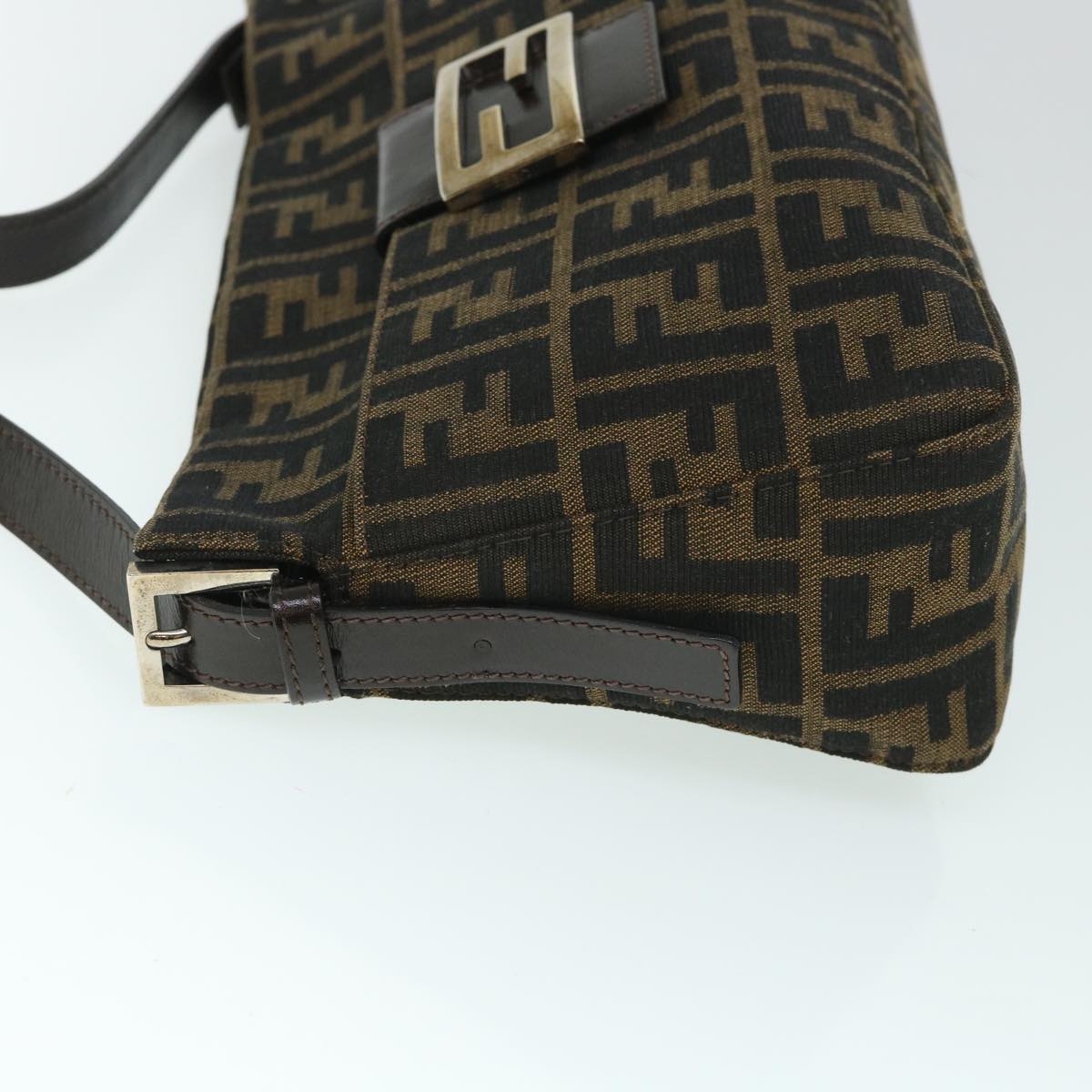 FENDI Zucca Canvas Mamma Baguette Shoulder Bag Black Brown 54960