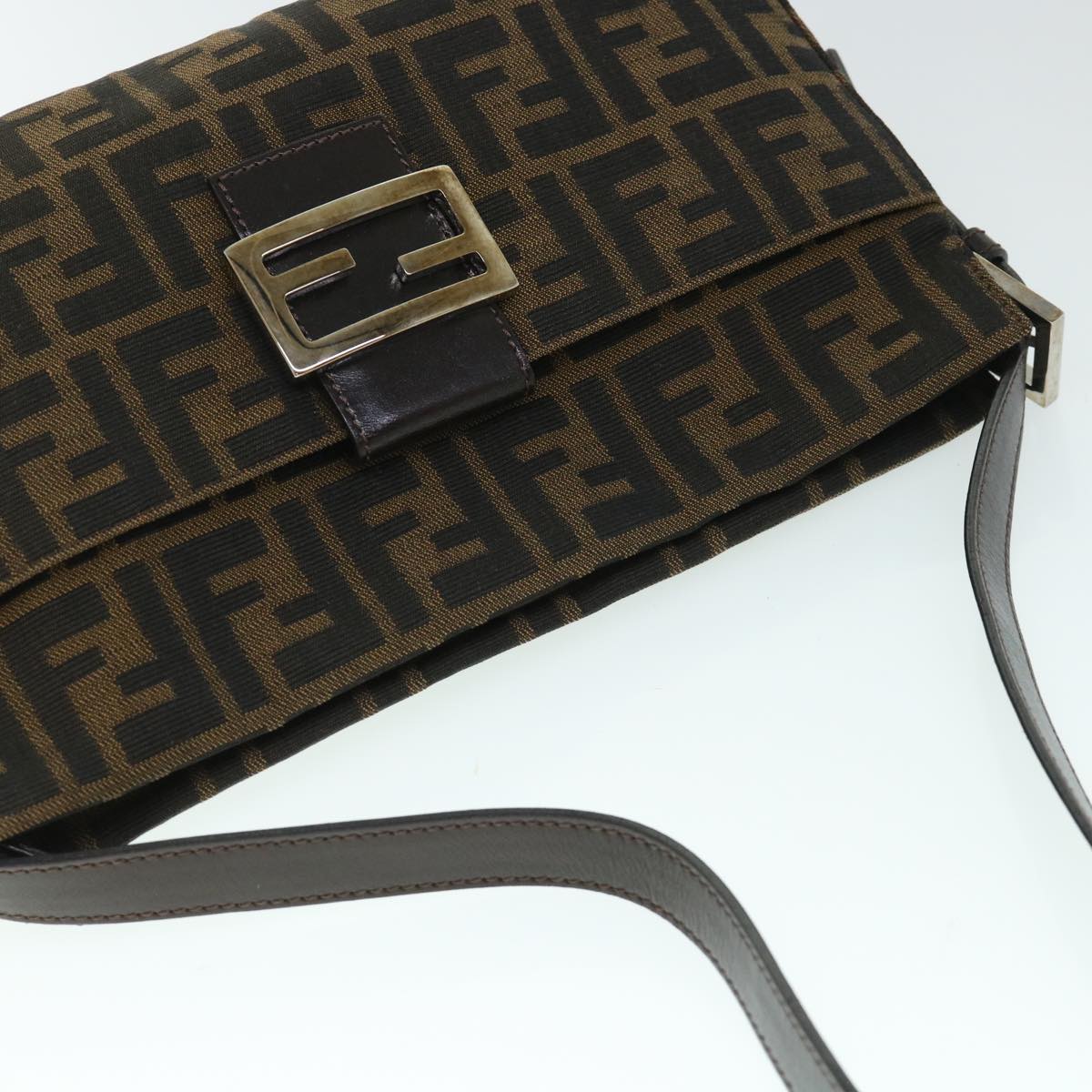 FENDI Zucca Canvas Mamma Baguette Shoulder Bag Black Brown 54960