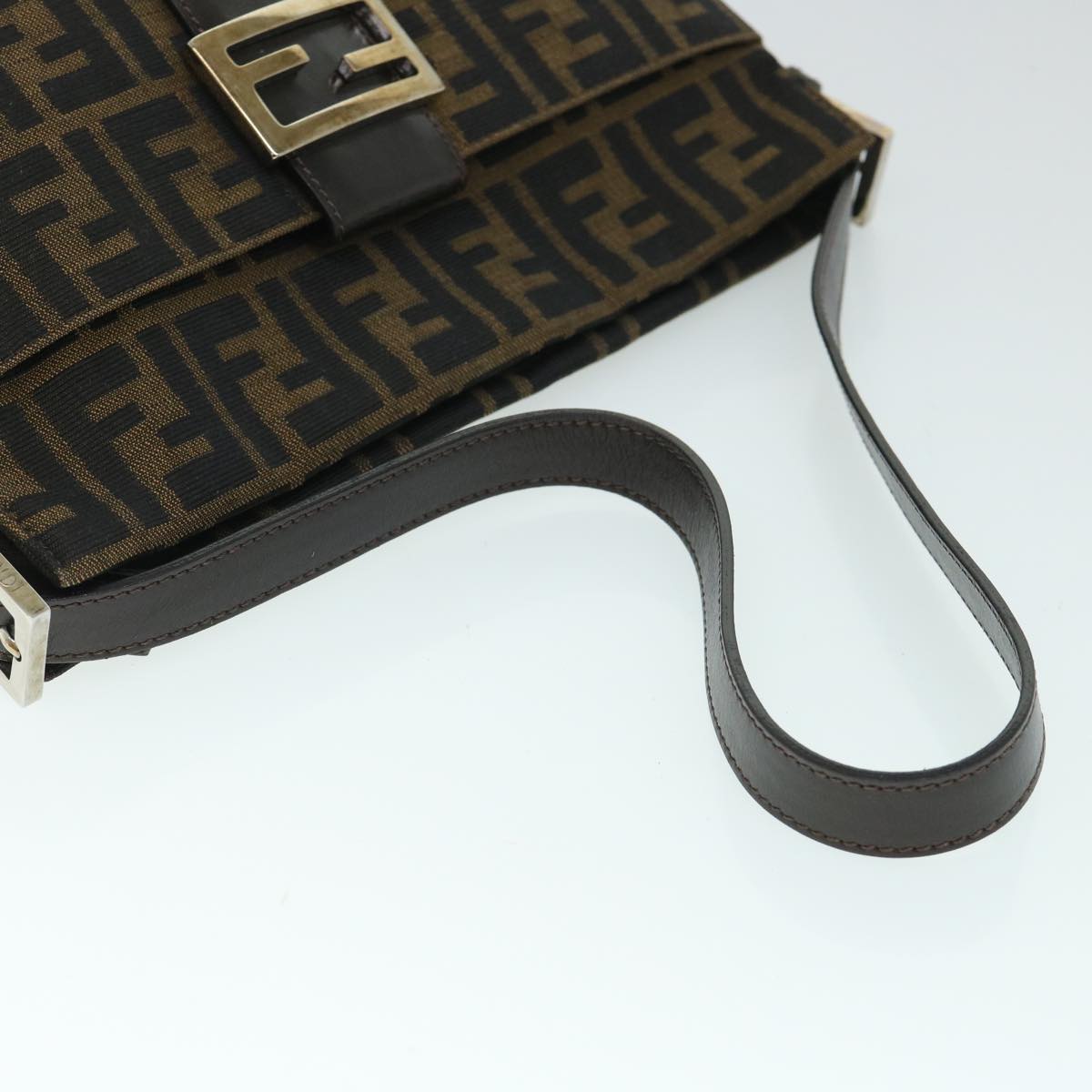 FENDI Zucca Canvas Mamma Baguette Shoulder Bag Black Brown 54960