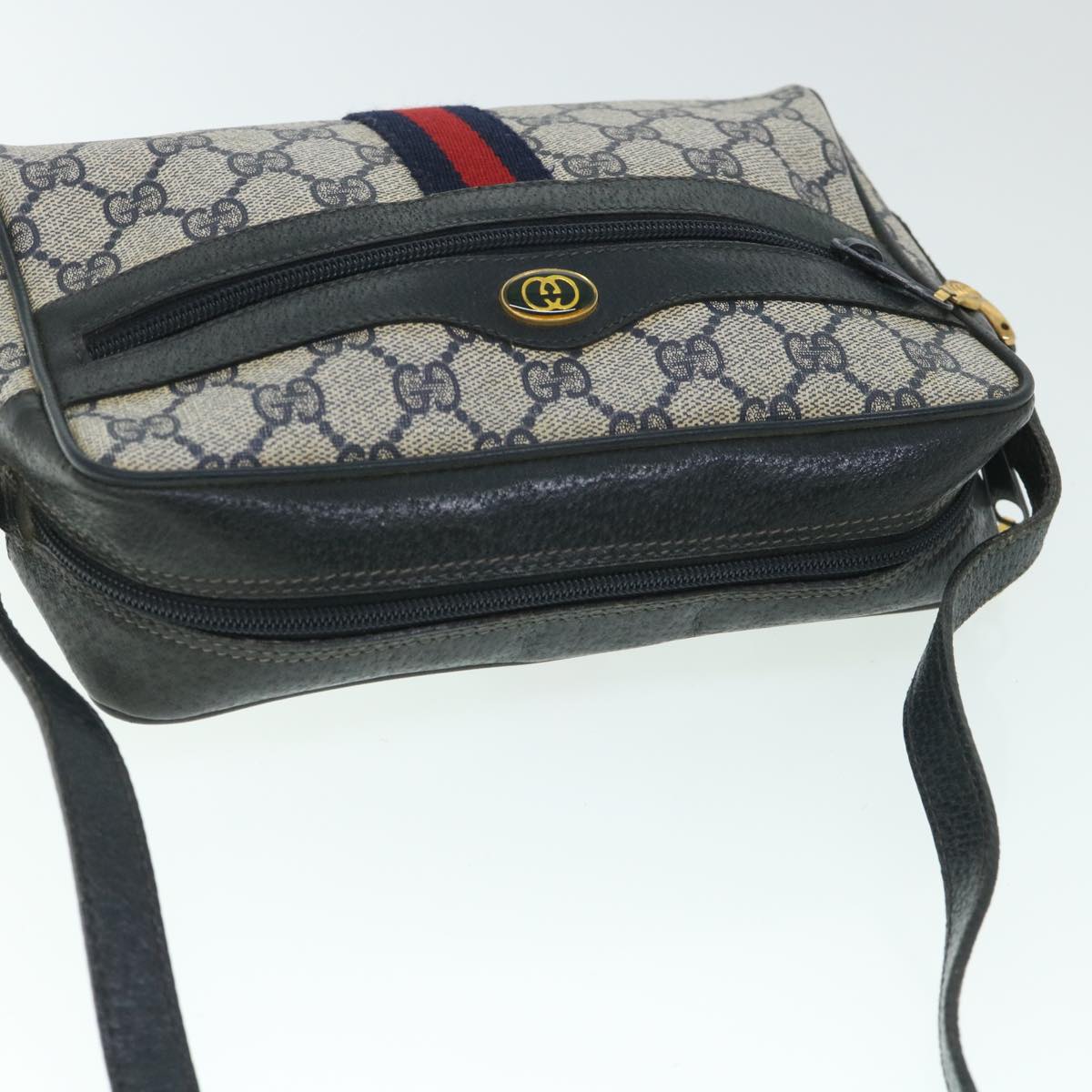 GUCCI GG Canvas Sherry Line Shoulder Bag PVC Leather Navy Red 54963
