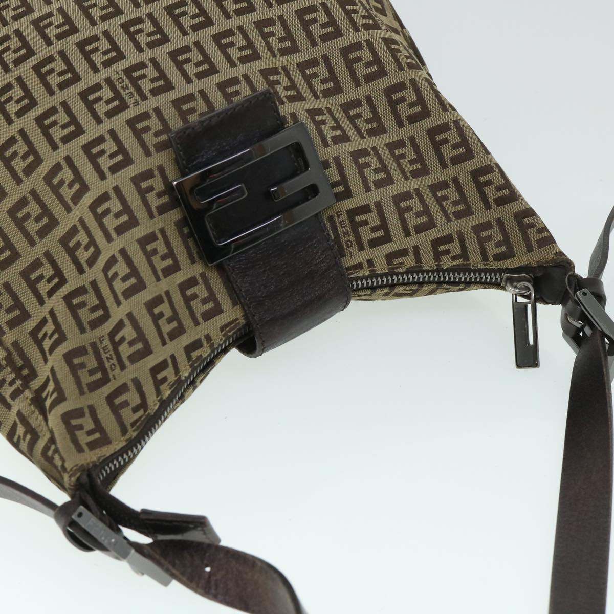 FENDI Zucchino Canvas Mamma Baguette Shoulder Bag Brown 54964