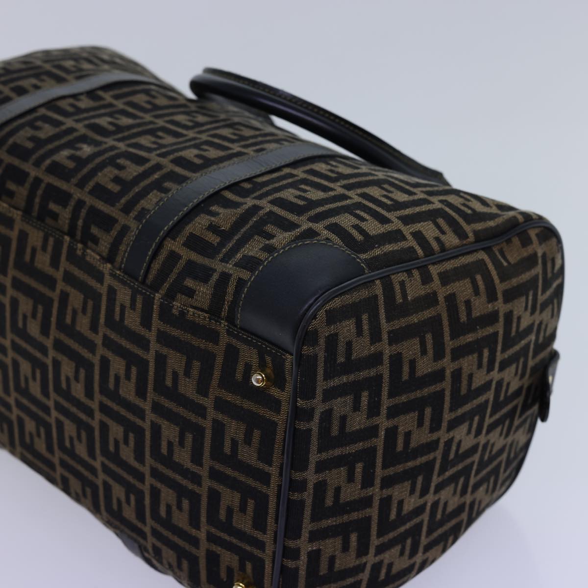 FENDI Zucca Canvas Boston Bag Leather Black Brown 54976