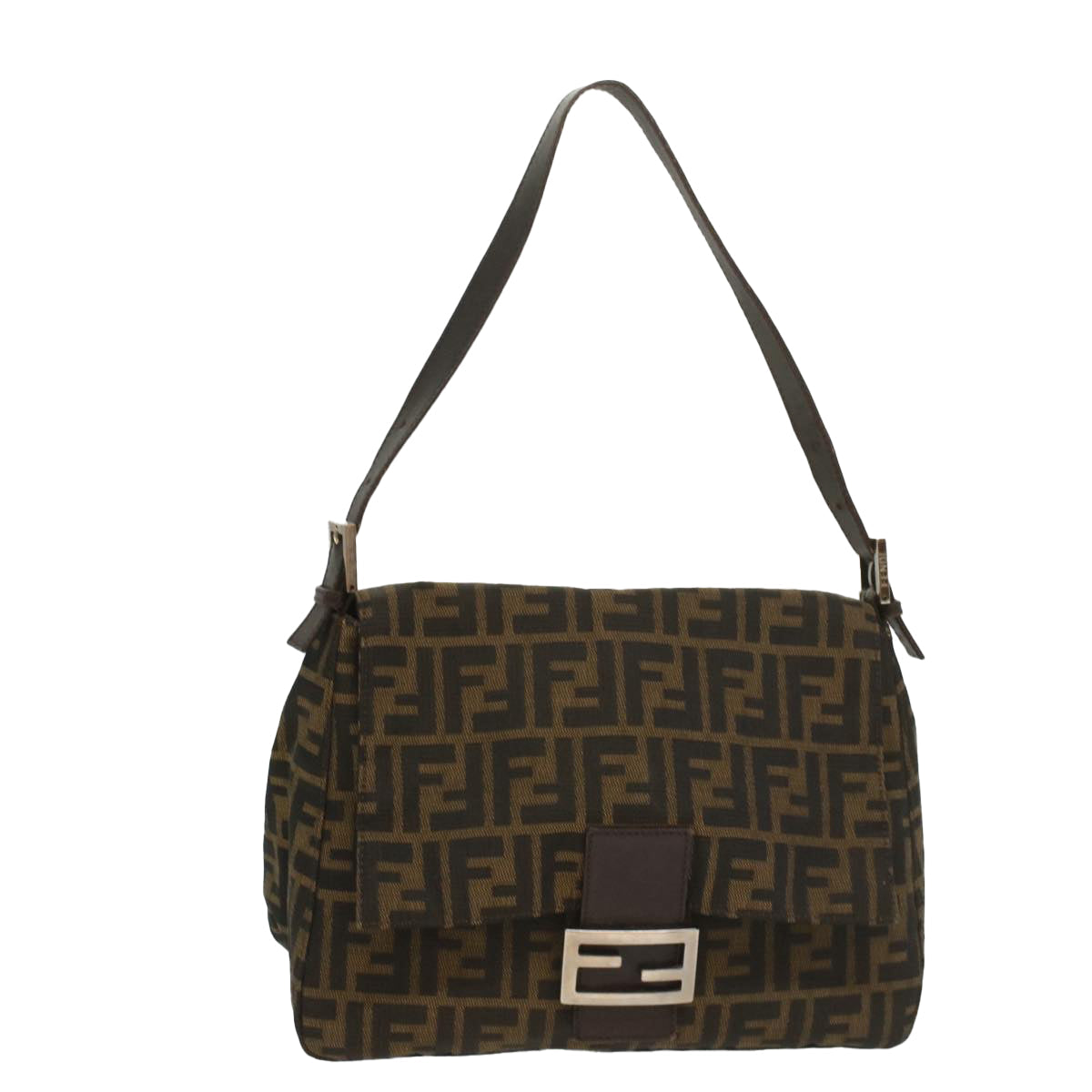 FENDI Zucca Canvas Mamma Baguette Shoulder Bag Brown Black 55001