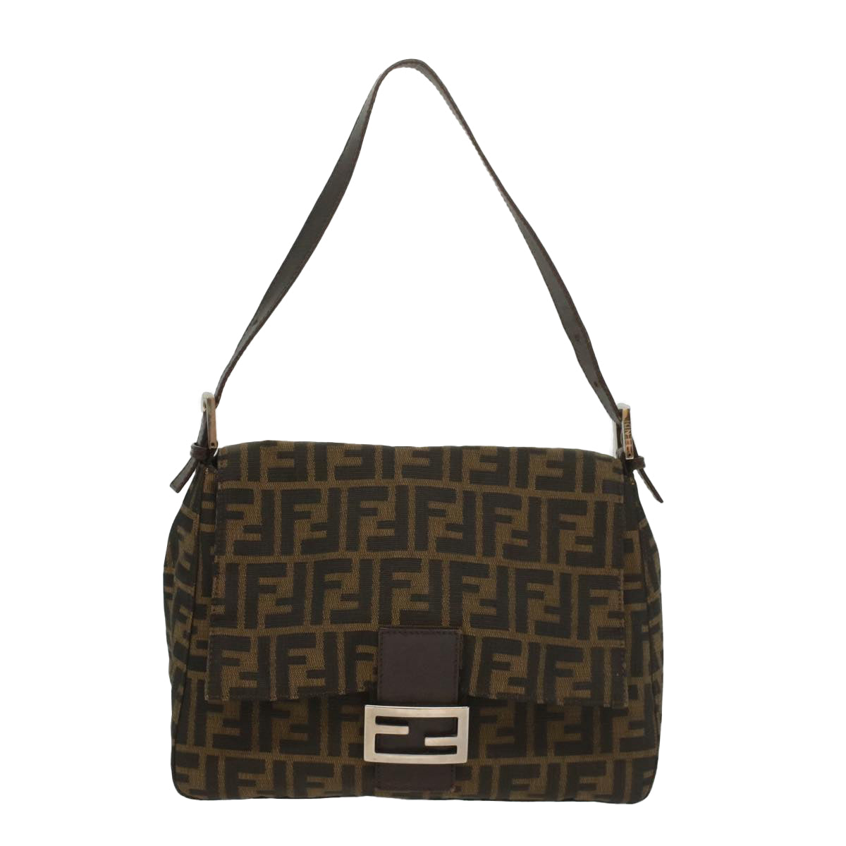 FENDI Zucca Canvas Mamma Baguette Shoulder Bag Brown Black 55001