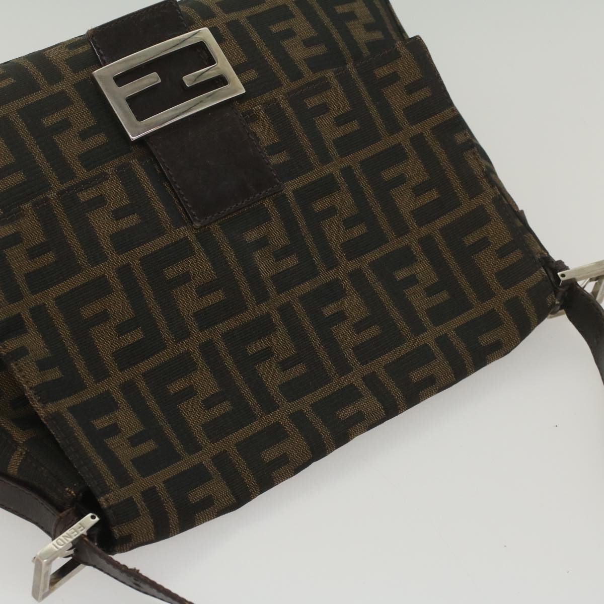 FENDI Zucca Canvas Mamma Baguette Shoulder Bag Brown Black 55001