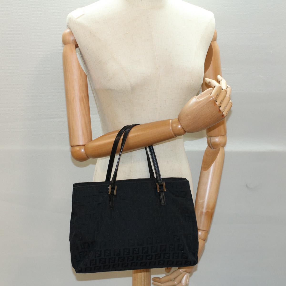 FENDI Zucchino Canvas Hand Bag Black 55024