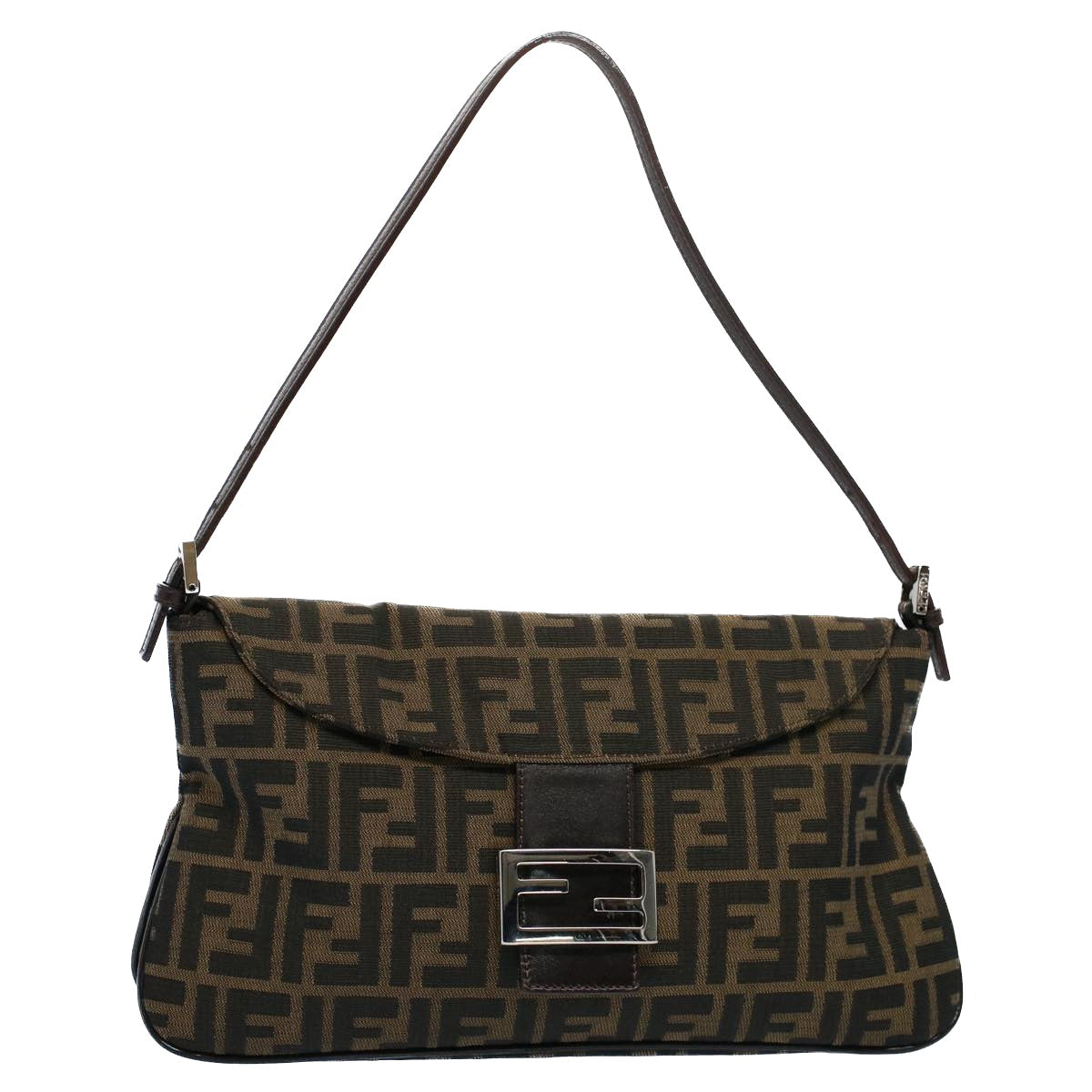 FENDI Zucca Canvas Mamma Baguette Shoulder Bag Black Brown 55429