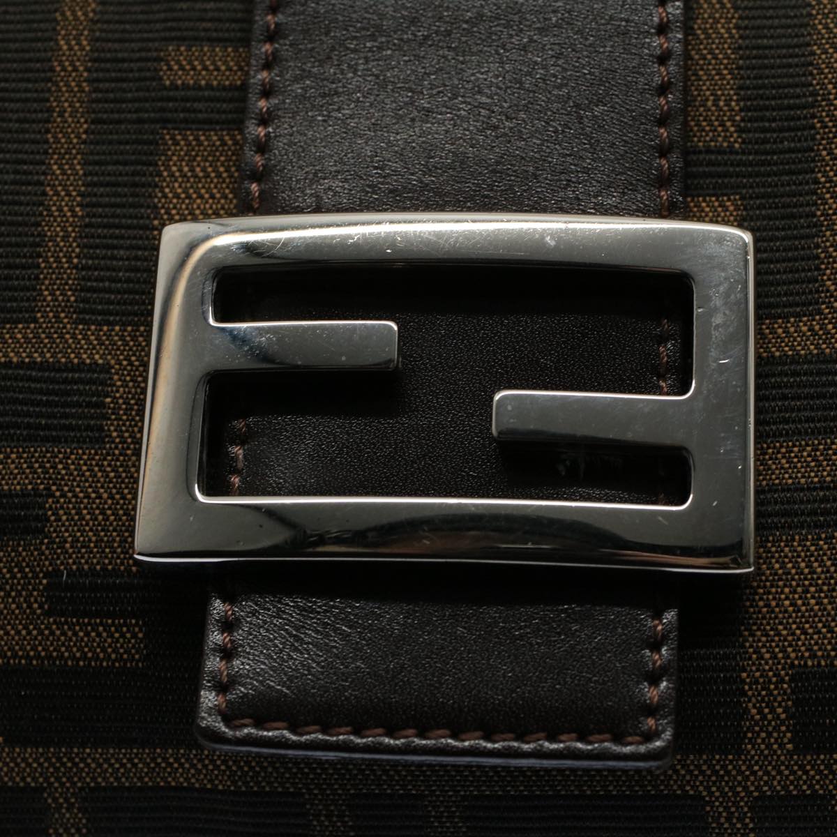 FENDI Zucca Canvas Mamma Baguette Shoulder Bag Black Brown 55429
